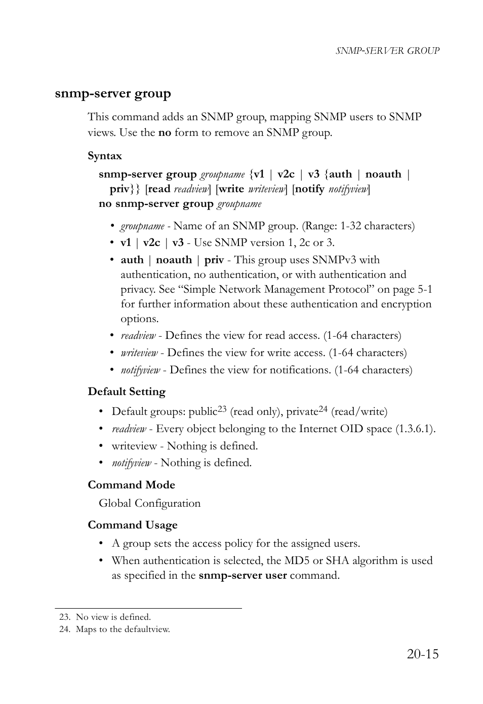 Snmp-server group, Snmp-server group -15, 15 snmp-server group | SMC Networks SMC TigerAccess SMC7824M/FSW User Manual | Page 441 / 748