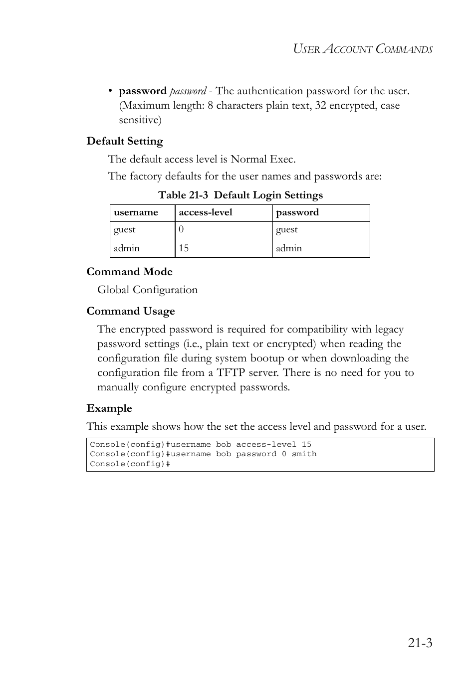 Table 21-3 default login settings -3 | SMC Networks SMC TigerAccess SMC7824M/FSW User Manual | Page 449 / 748