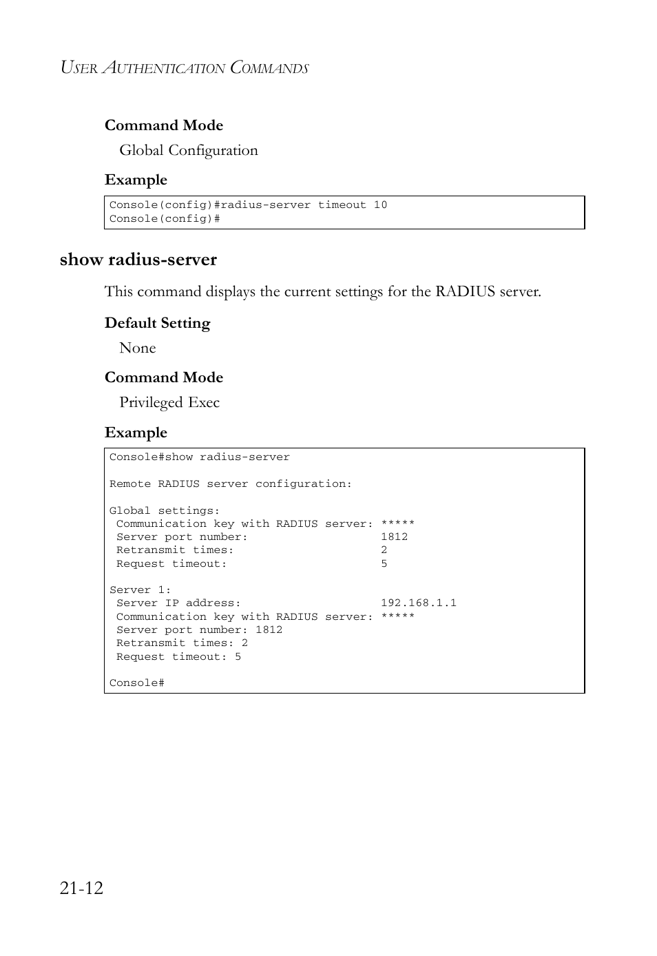Show radius-server, Show radius-server -12 | SMC Networks SMC TigerAccess SMC7824M/FSW User Manual | Page 458 / 748