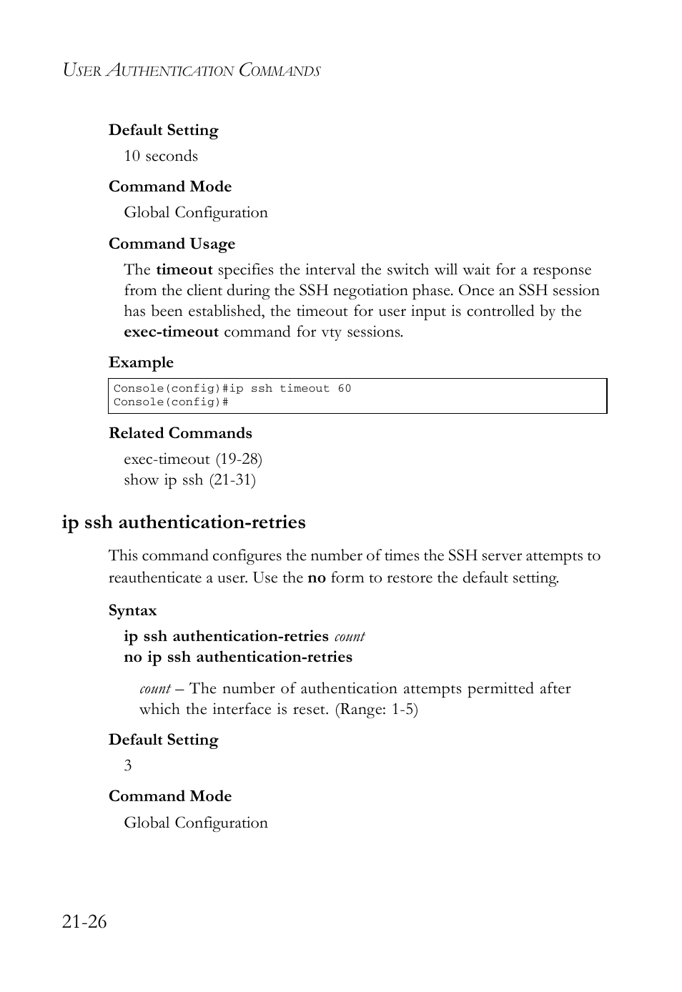 Ip ssh authentication-retries, Ip ssh authentication-retries -26 | SMC Networks SMC TigerAccess SMC7824M/FSW User Manual | Page 472 / 748