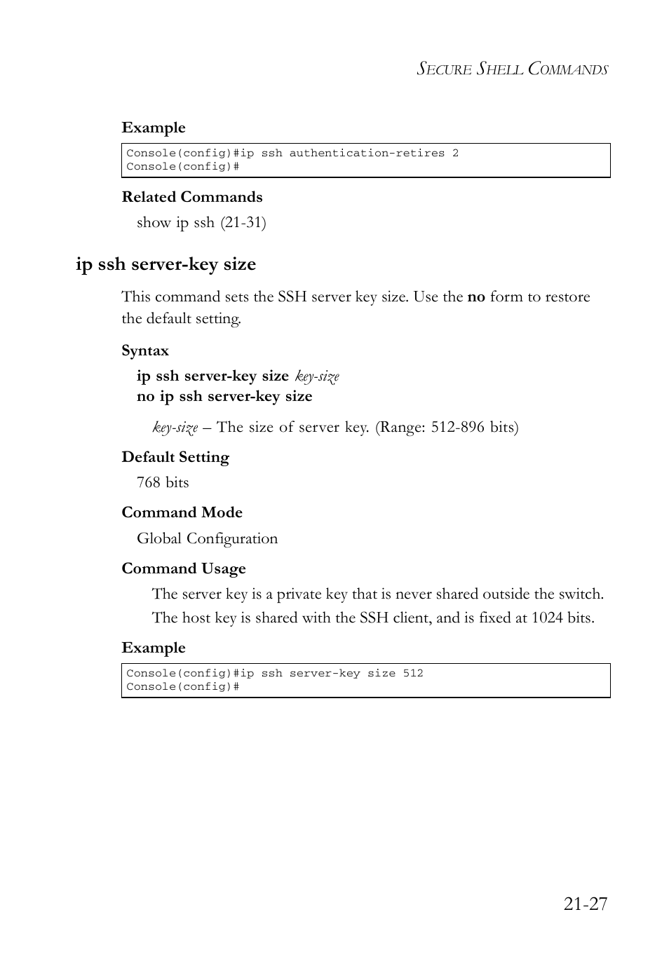 Ip ssh server-key size, Ip ssh server-key size -27 | SMC Networks SMC TigerAccess SMC7824M/FSW User Manual | Page 473 / 748