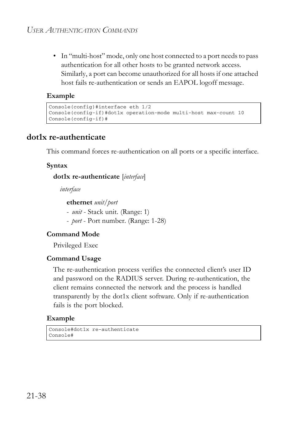 Dot1x re-authenticate, Dot1x re-authenticate -38 | SMC Networks SMC TigerAccess SMC7824M/FSW User Manual | Page 484 / 748