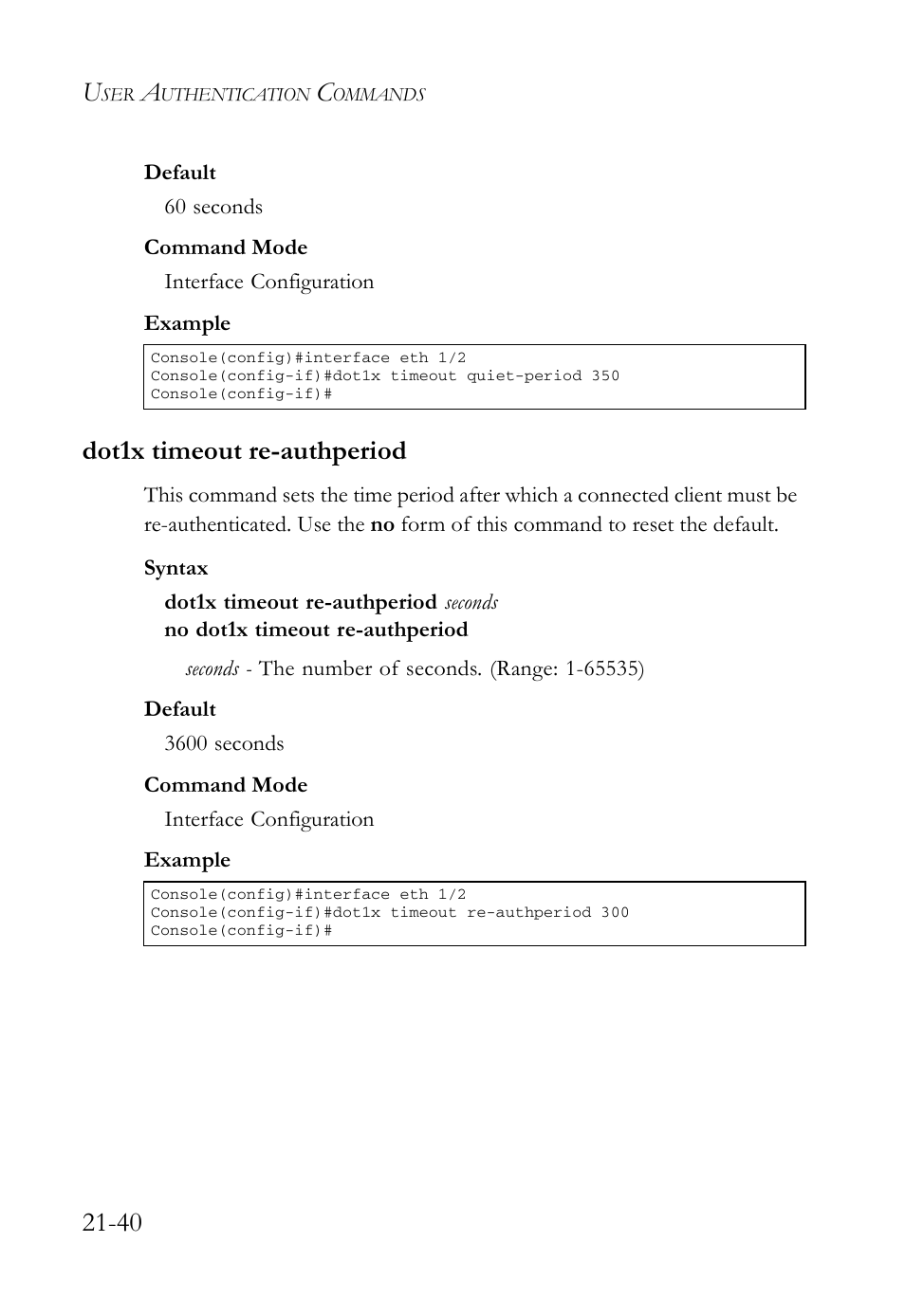 Dot1x timeout re-authperiod, Dot1x timeout re-authperiod -40 | SMC Networks SMC TigerAccess SMC7824M/FSW User Manual | Page 486 / 748