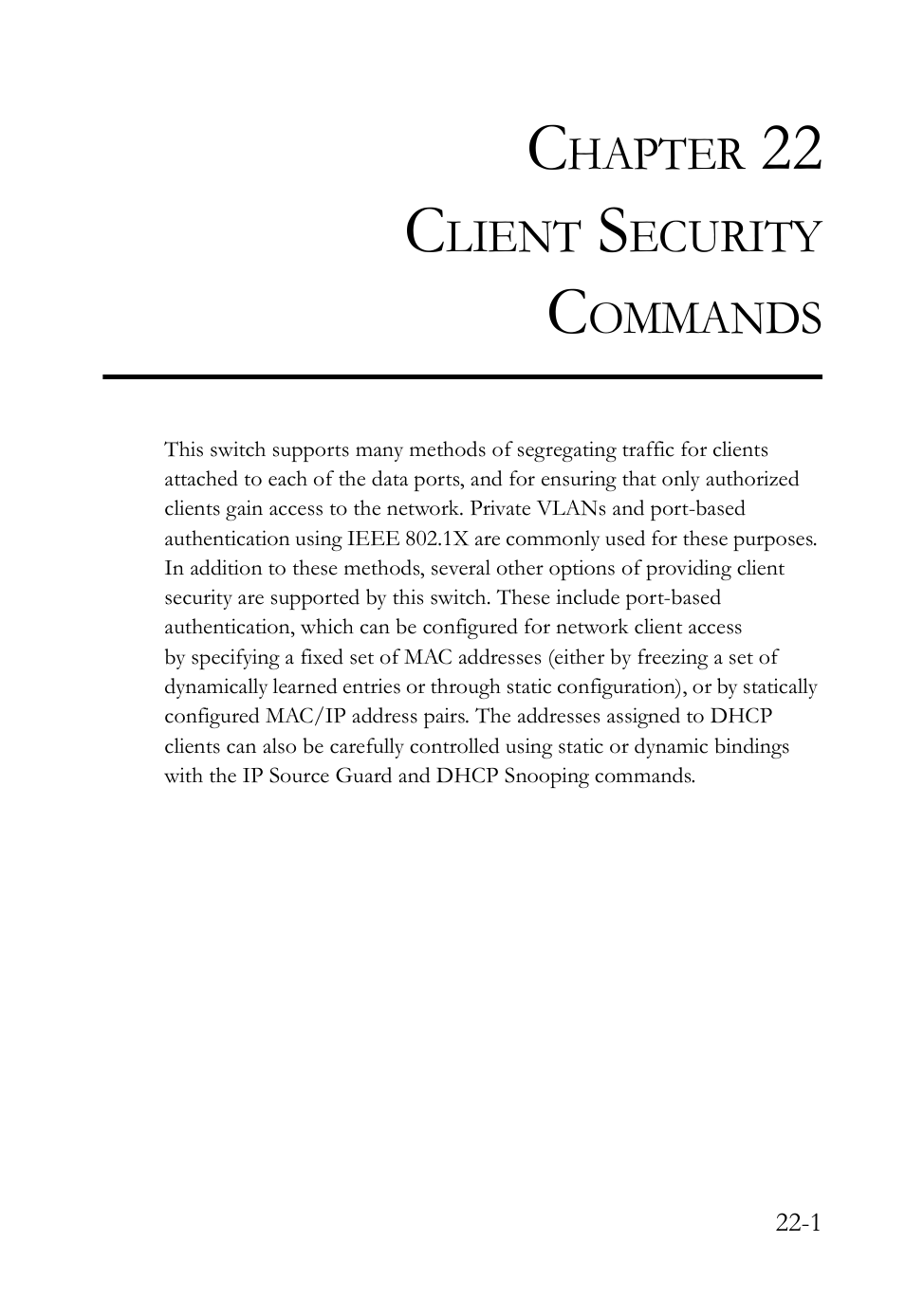 Chapter 22 client security commands, 22 client security commands -1, Client security commands | 22 c | SMC Networks SMC TigerAccess SMC7824M/FSW User Manual | Page 495 / 748