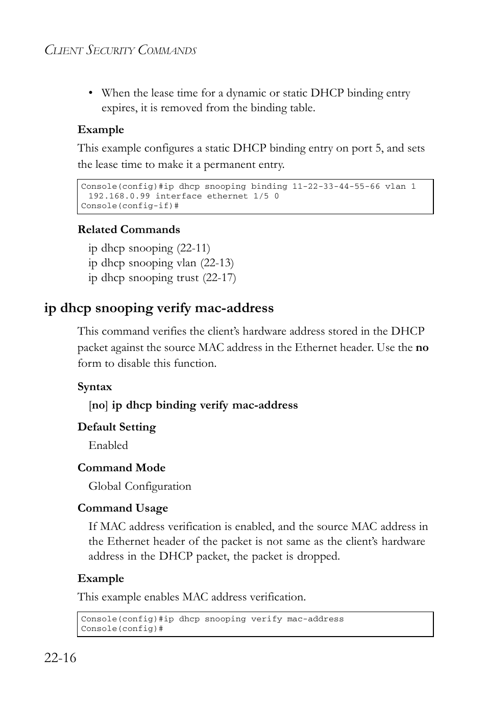 Ip dhcp snooping verify mac-address, Ip dhcp snooping verify mac-address -16 | SMC Networks SMC TigerAccess SMC7824M/FSW User Manual | Page 510 / 748
