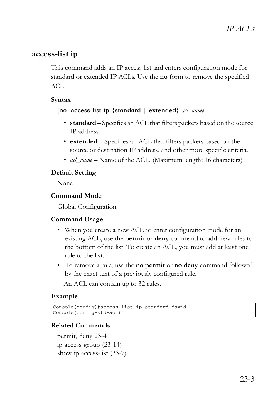 Access-list ip, Access-list ip -3, Ip acl | 3 access-list ip | SMC Networks SMC TigerAccess SMC7824M/FSW User Manual | Page 517 / 748