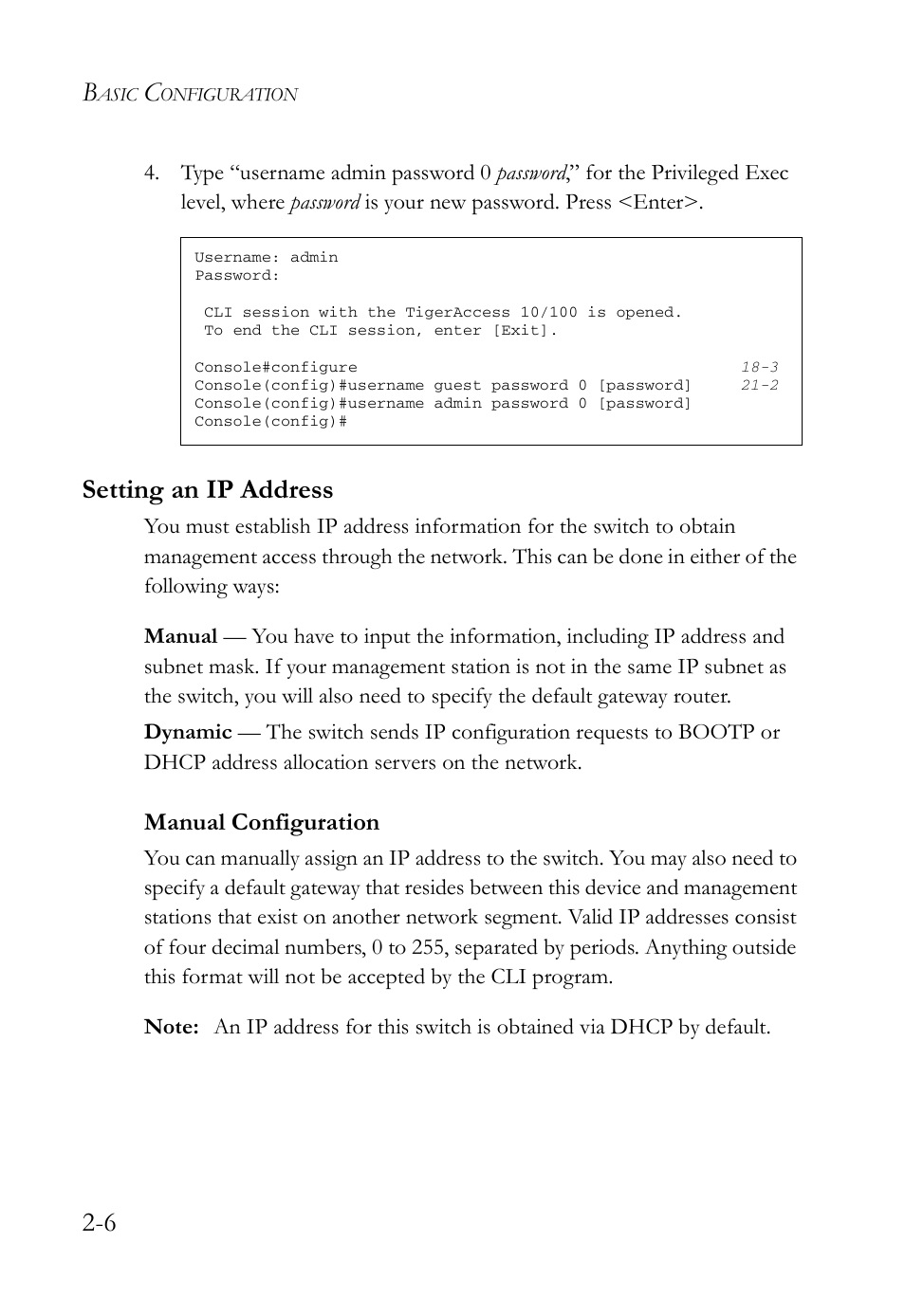 Setting an ip address, Manual configuration, Setting an ip address -6 | Manual configuration -6 | SMC Networks SMC TigerAccess SMC7824M/FSW User Manual | Page 52 / 748