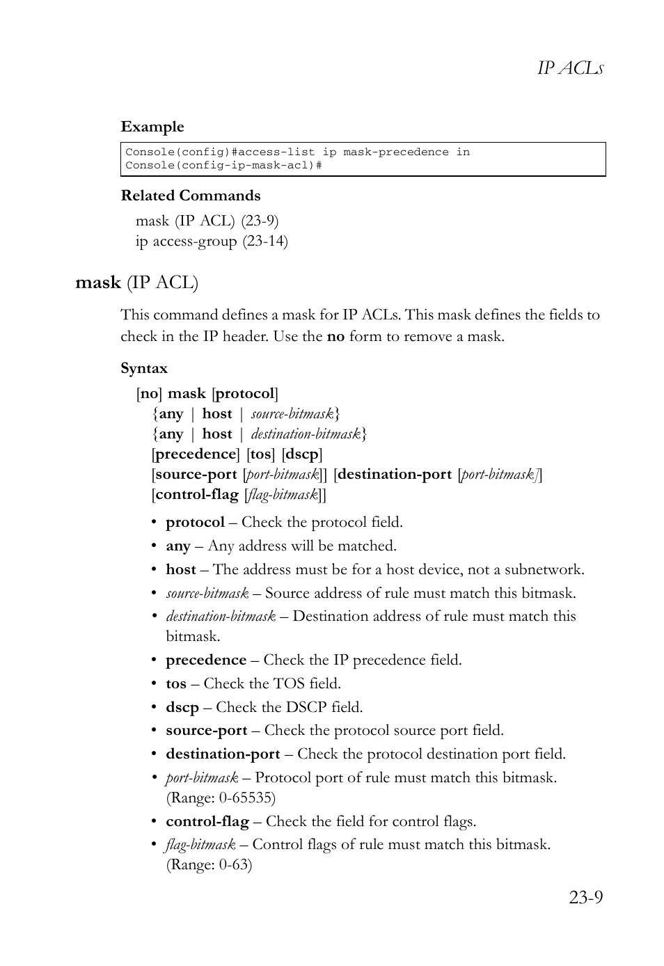 Mask (ip acl), Mask (ip acl) -9, Ip acl | SMC Networks SMC TigerAccess SMC7824M/FSW User Manual | Page 523 / 748