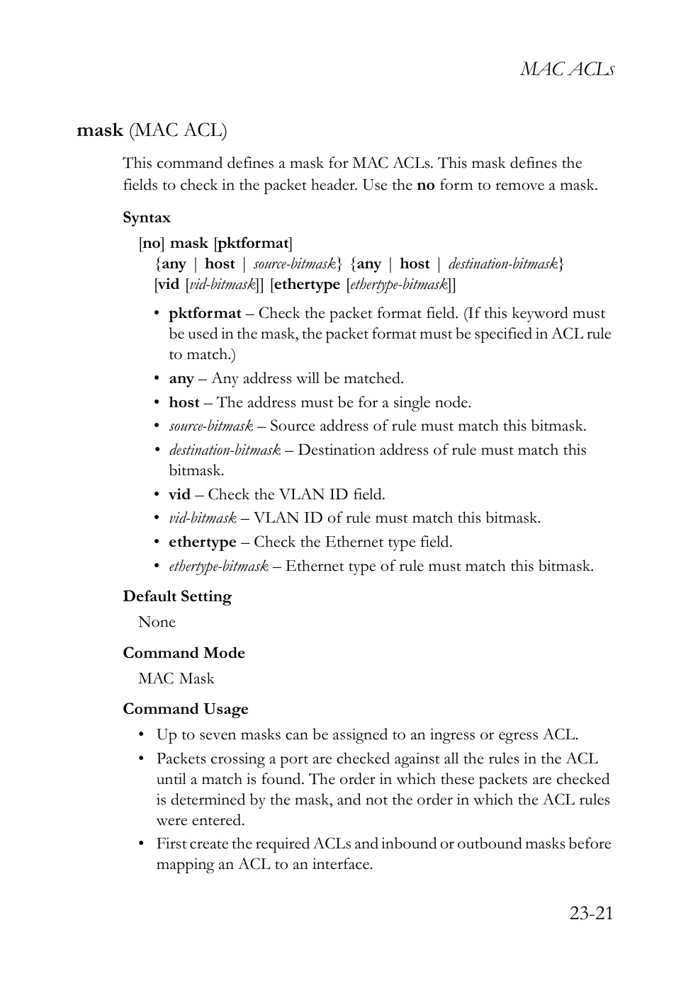 Mask (mac acl), Mask (mac acl) -21, Mac acl | 21 mask (mac acl) | SMC Networks SMC TigerAccess SMC7824M/FSW User Manual | Page 535 / 748