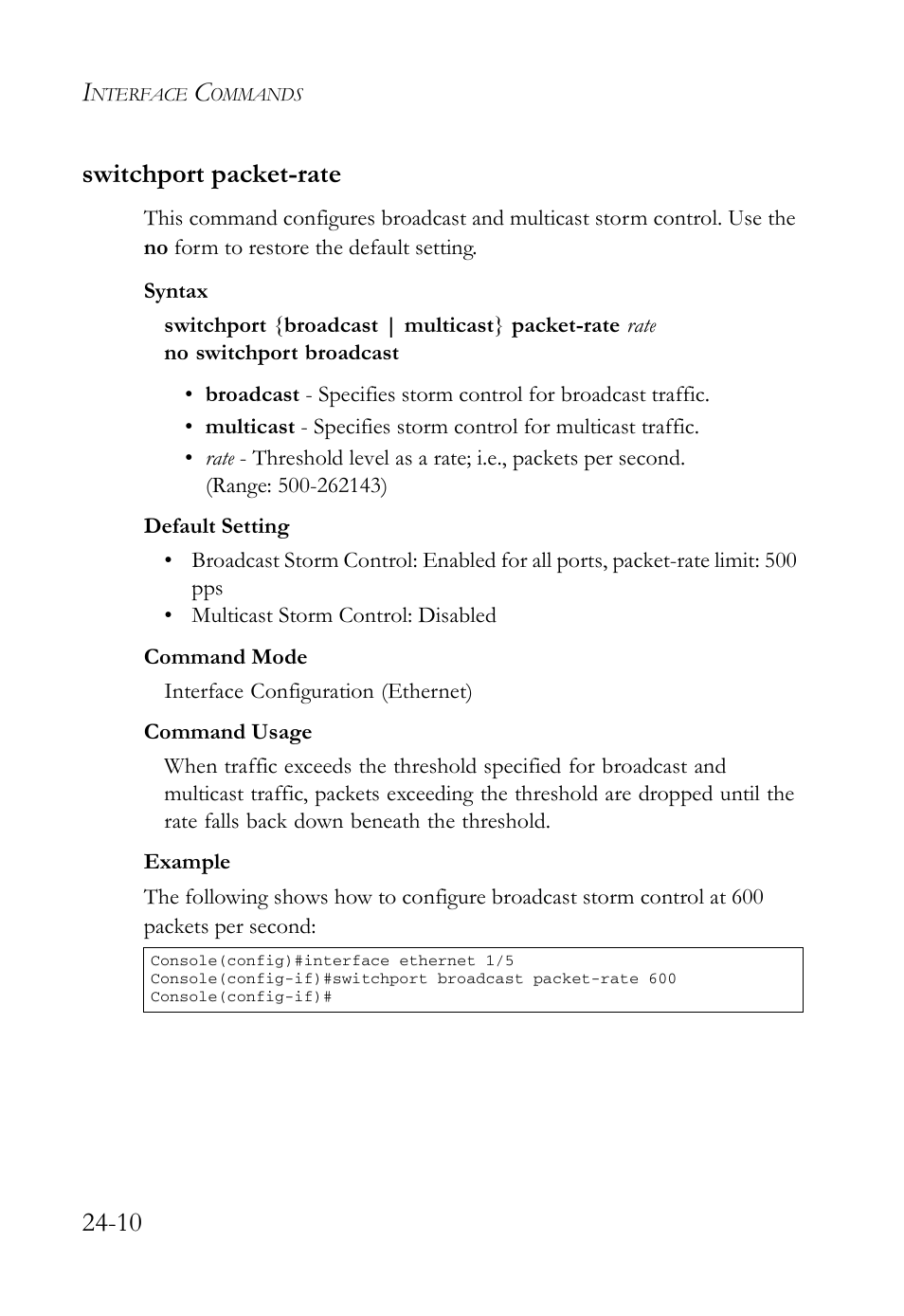 Switchport packet-rate, Switchport packet-rate -10, Switchport packet-rate” c | 10 switchport packet-rate | SMC Networks SMC TigerAccess SMC7824M/FSW User Manual | Page 550 / 748