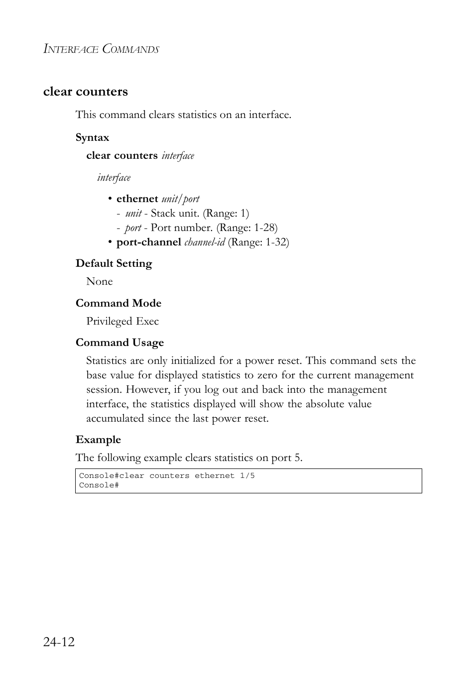 Clear counters, Clear counters -12, 12 clear counters | SMC Networks SMC TigerAccess SMC7824M/FSW User Manual | Page 552 / 748