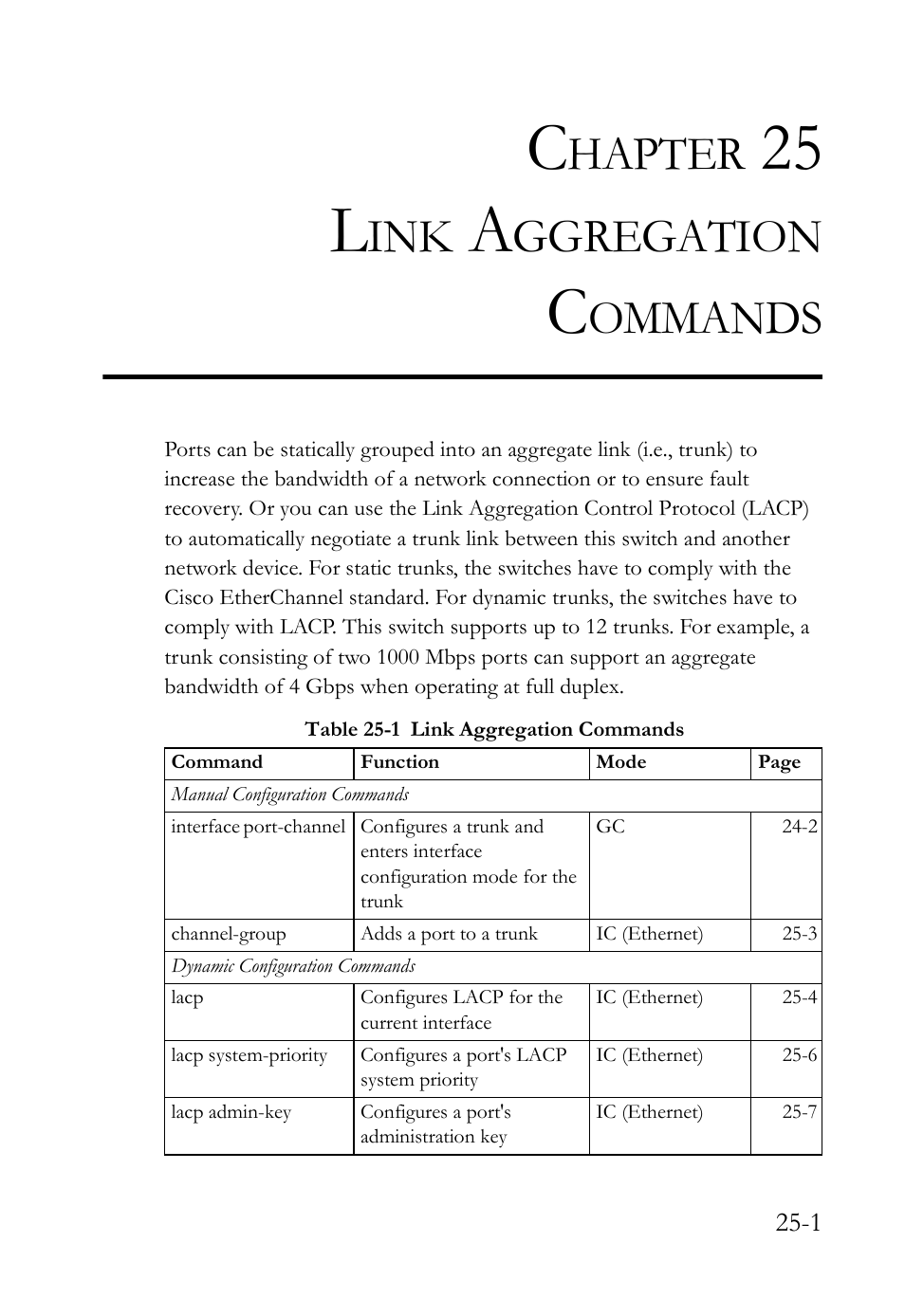 Chapter 25 link aggregation commands, 25 link aggregation commands -1, Table 25-1 link aggregation commands -1 | Link aggregation commands, 25 l, Hapter, Ggregation, Ommands | SMC Networks SMC TigerAccess SMC7824M/FSW User Manual | Page 559 / 748