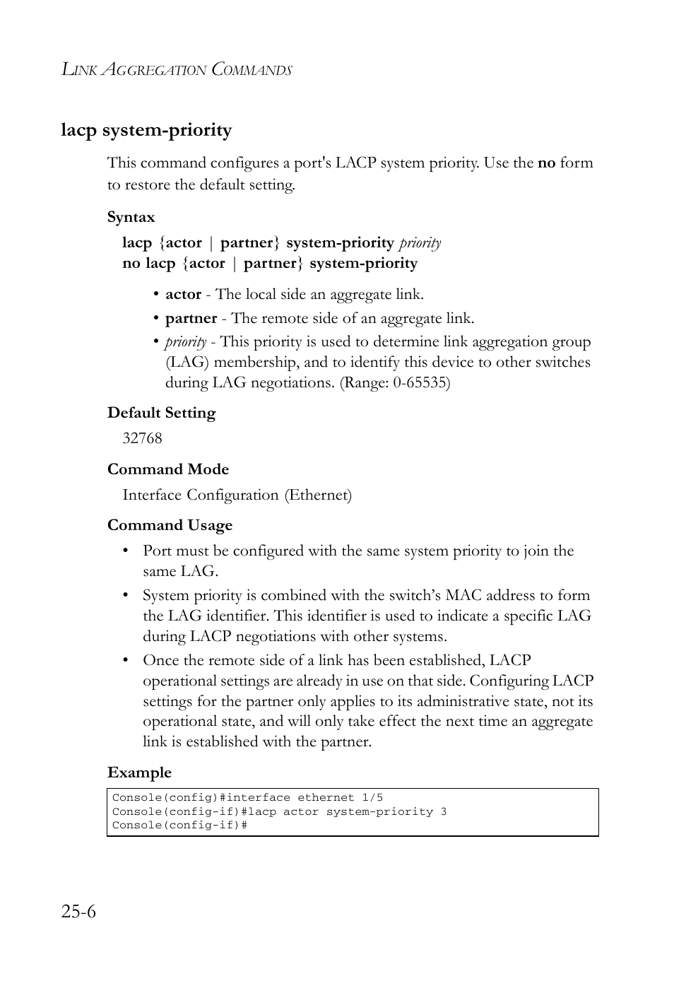 Lacp system-priority, Lacp system-priority -6, 6 lacp system-priority | SMC Networks SMC TigerAccess SMC7824M/FSW User Manual | Page 564 / 748
