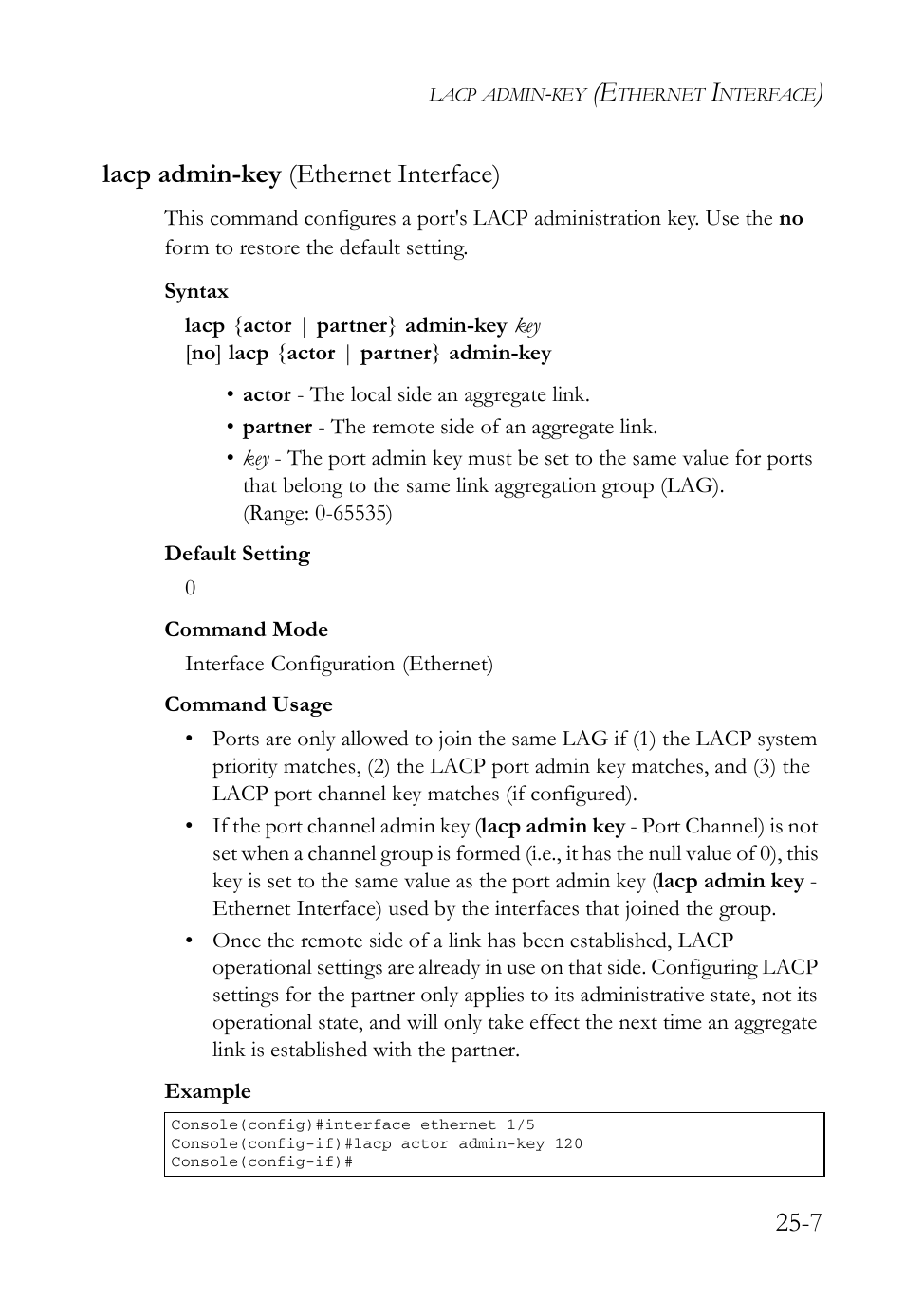 Lacp admin-key (ethernet interface), Lacp admin-key (ethernet interface) -7, 7 lacp admin-key (ethernet interface) | SMC Networks SMC TigerAccess SMC7824M/FSW User Manual | Page 565 / 748