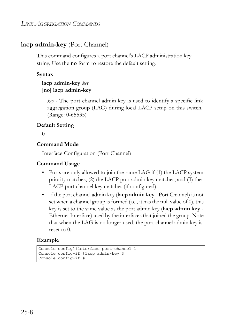 Lacp admin-key (port channel), Lacp admin-key (port channel) -8, 8 lacp admin-key (port channel) | SMC Networks SMC TigerAccess SMC7824M/FSW User Manual | Page 566 / 748