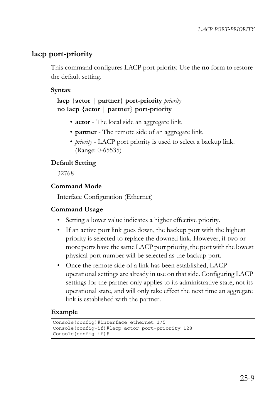 Lacp port-priority, Lacp port-priority -9, 9 lacp port-priority | SMC Networks SMC TigerAccess SMC7824M/FSW User Manual | Page 567 / 748