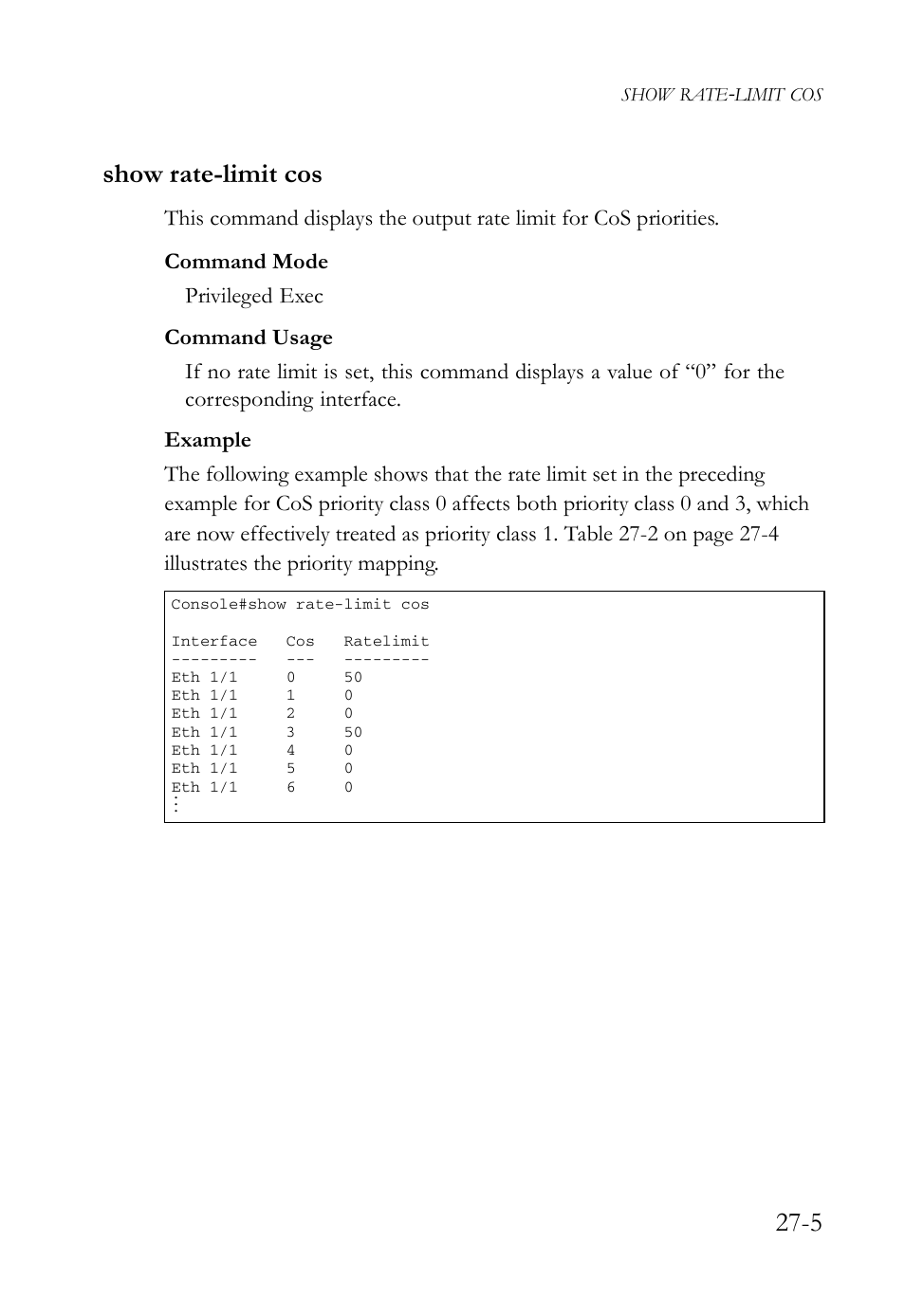 Show rate-limit cos, Show rate-limit cos -5, 5 show rate-limit cos | SMC Networks SMC TigerAccess SMC7824M/FSW User Manual | Page 581 / 748
