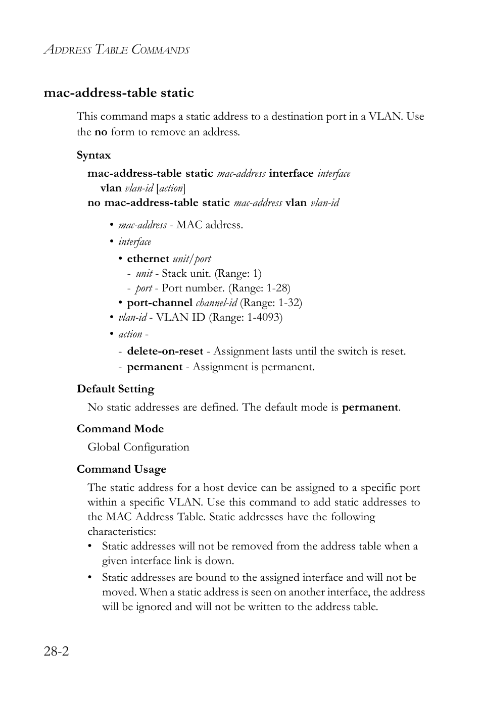 Mac-address-table static, Mac-address-table static -2, Mac-address-table static co | Mac-address-table static (28-2), 2 mac-address-table static | SMC Networks SMC TigerAccess SMC7824M/FSW User Manual | Page 584 / 748