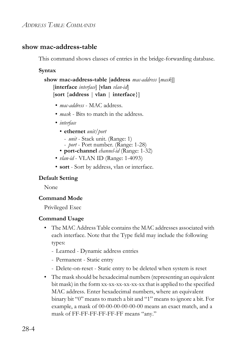 Show mac-address-table, Show mac-address-table -4, 4 show mac-address-table | SMC Networks SMC TigerAccess SMC7824M/FSW User Manual | Page 586 / 748