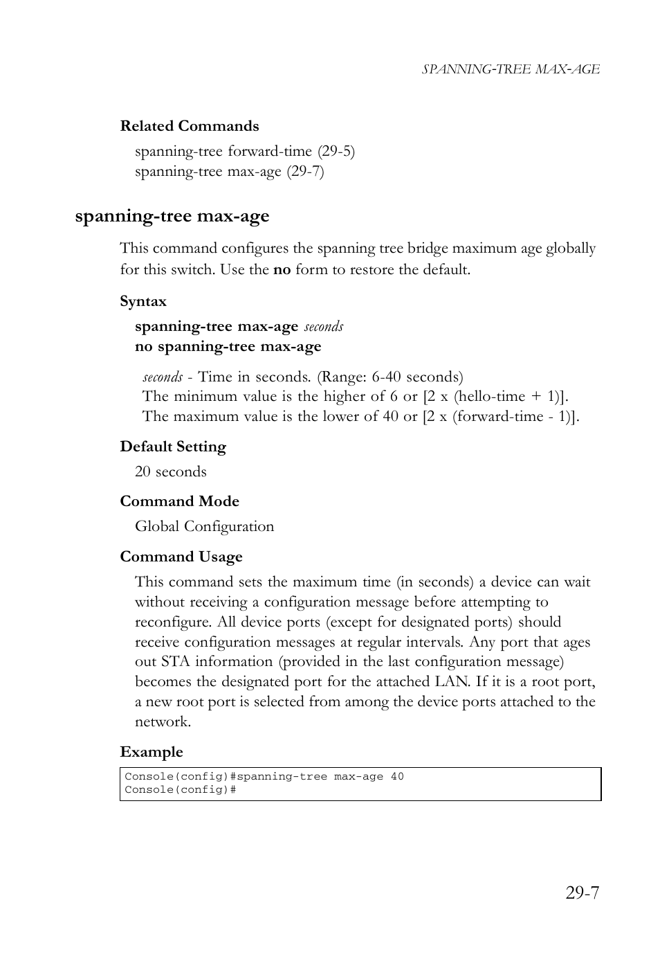 Spanning-tree max-age, Spanning-tree max-age -7 | SMC Networks SMC TigerAccess SMC7824M/FSW User Manual | Page 595 / 748