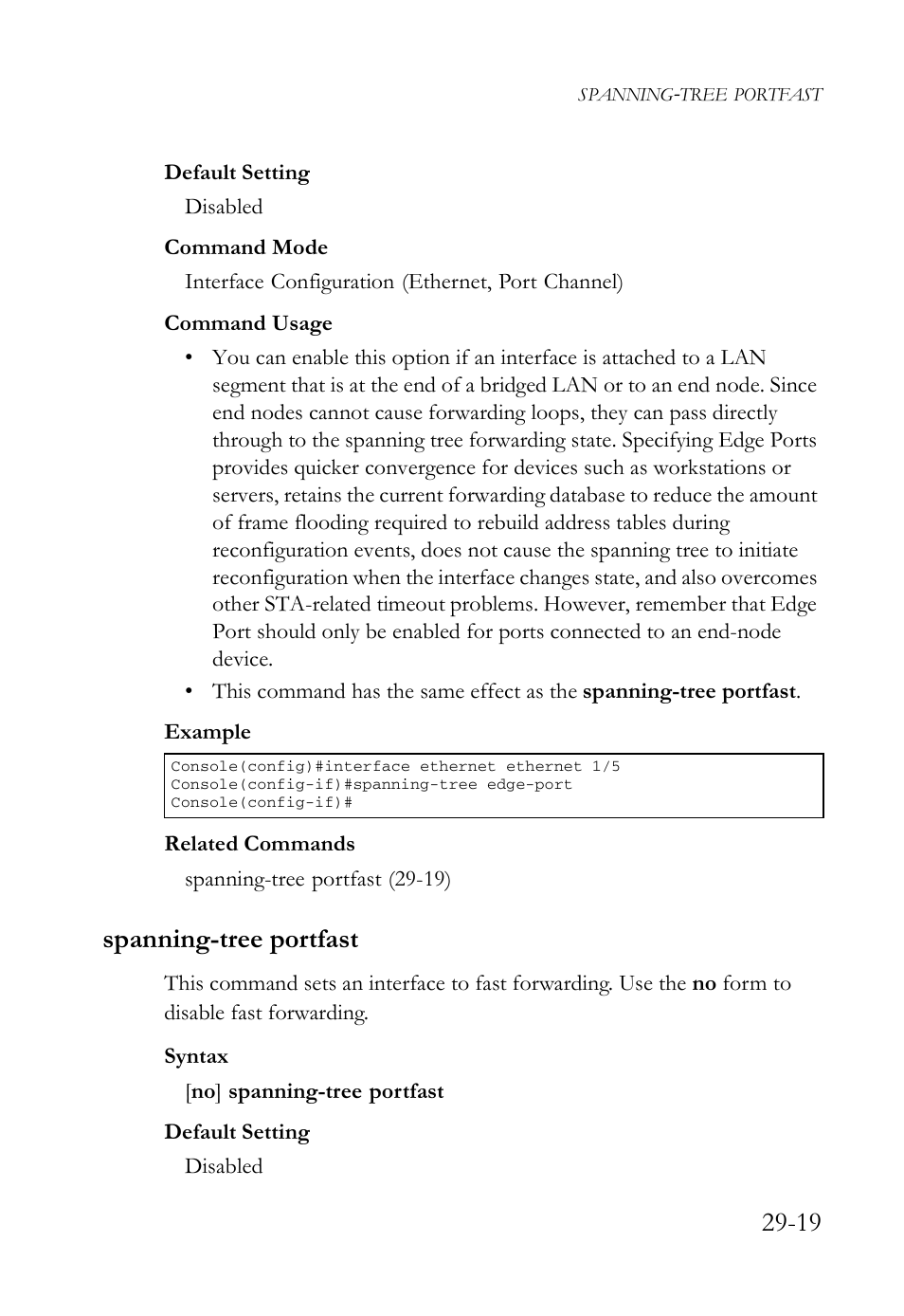 Spanning-tree portfast, Spanning-tree portfast -19 | SMC Networks SMC TigerAccess SMC7824M/FSW User Manual | Page 607 / 748