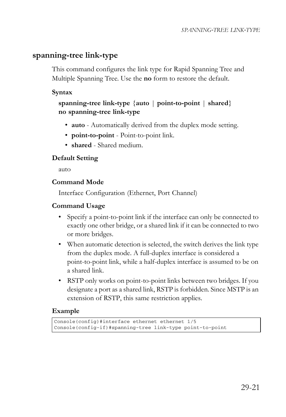 Spanning-tree link-type, Spanning-tree link-type -21, 21 spanning-tree link-type | SMC Networks SMC TigerAccess SMC7824M/FSW User Manual | Page 609 / 748