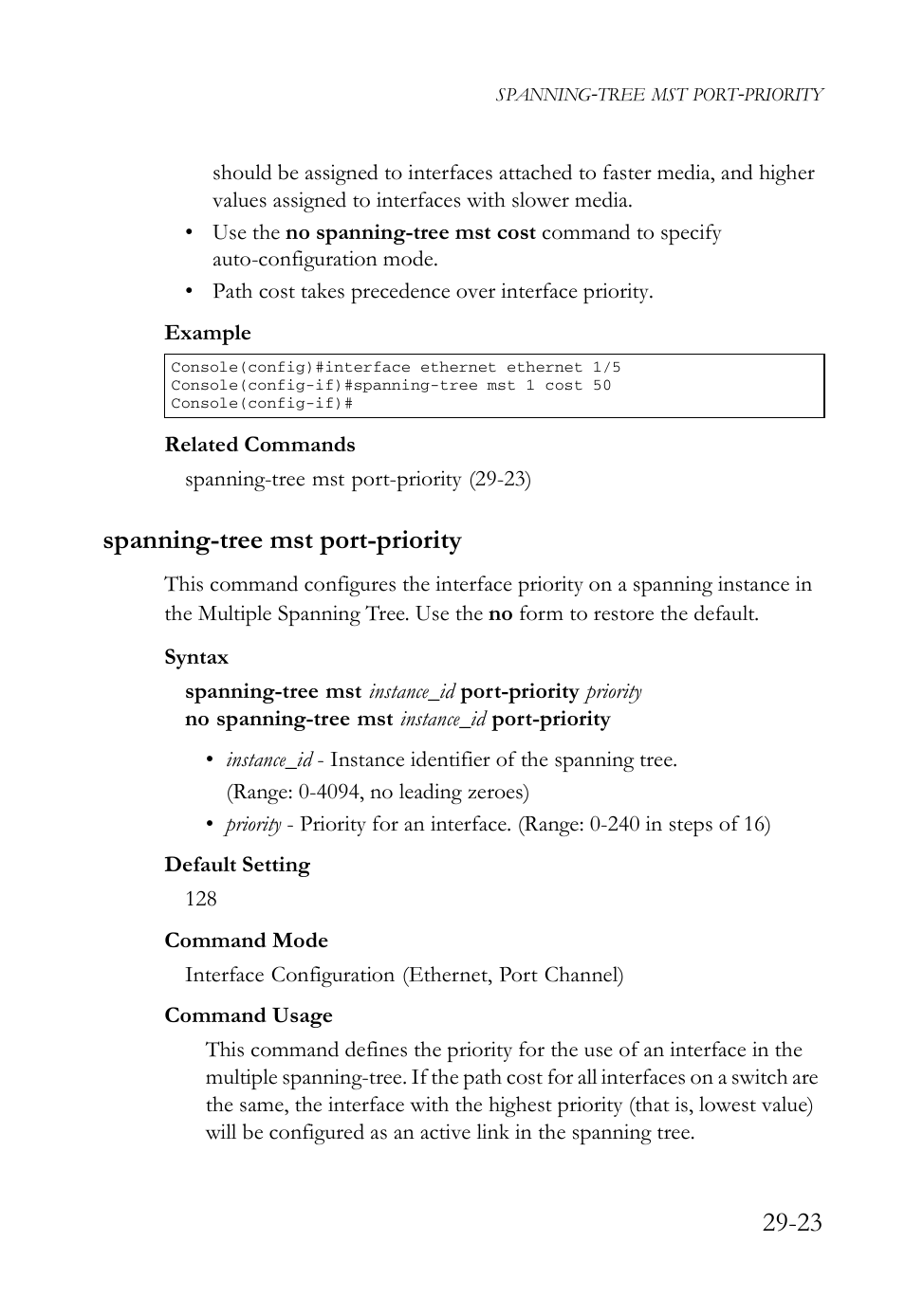 Spanning-tree mst port-priority, Spanning-tree mst port-priority -23 | SMC Networks SMC TigerAccess SMC7824M/FSW User Manual | Page 611 / 748
