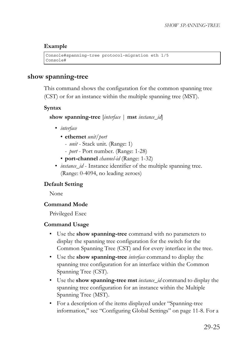 Show spanning-tree, Show spanning-tree -25 | SMC Networks SMC TigerAccess SMC7824M/FSW User Manual | Page 613 / 748