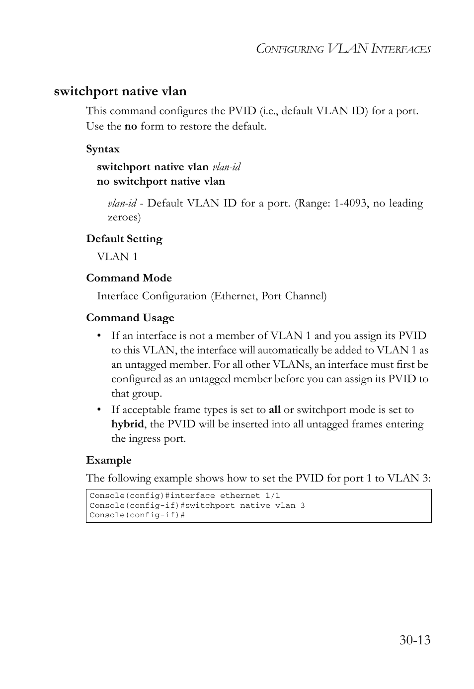 Switchport native vlan, Switchport native vlan -13, Vlan i | 13 switchport native vlan | SMC Networks SMC TigerAccess SMC7824M/FSW User Manual | Page 629 / 748