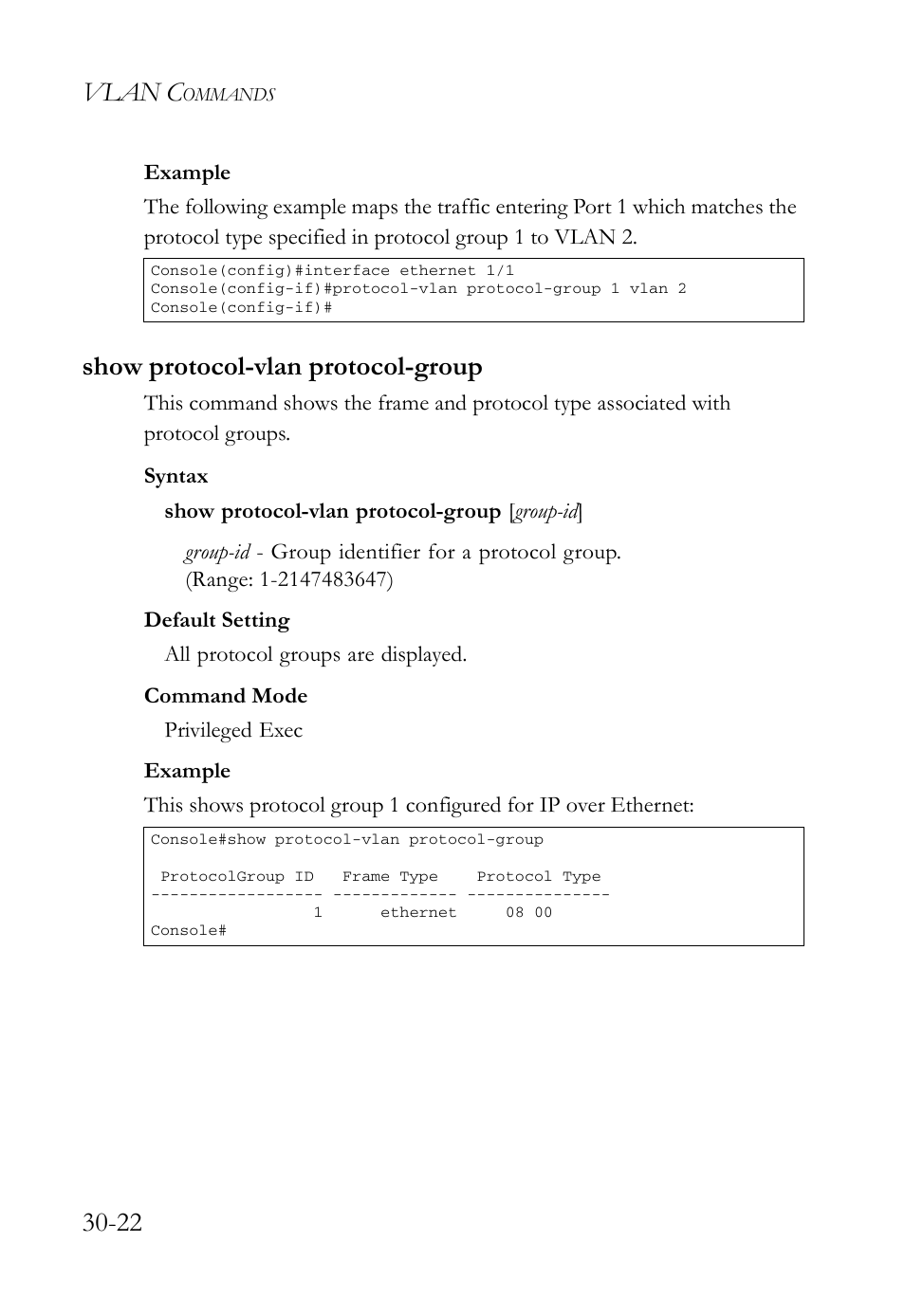 Show protocol-vlan protocol-group, Show protocol-vlan protocol-group -22, Vlan c | SMC Networks SMC TigerAccess SMC7824M/FSW User Manual | Page 638 / 748