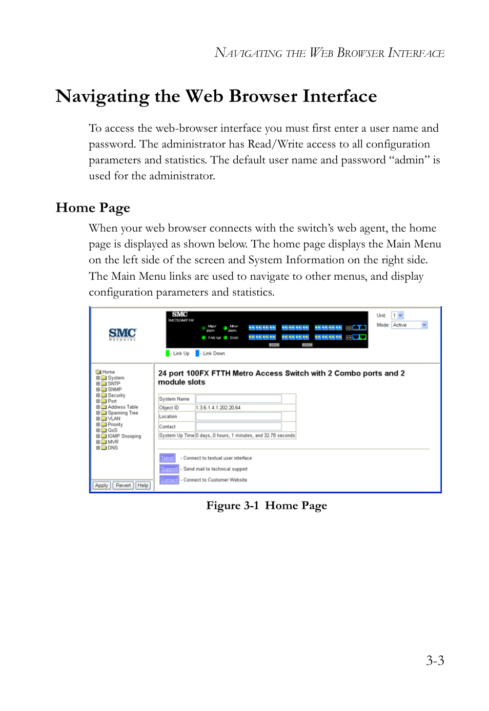 Navigating the web browser interface, Navigating the web browser interface -3, Figure 3-1 | SMC Networks SMC TigerAccess SMC7824M/FSW User Manual | Page 65 / 748