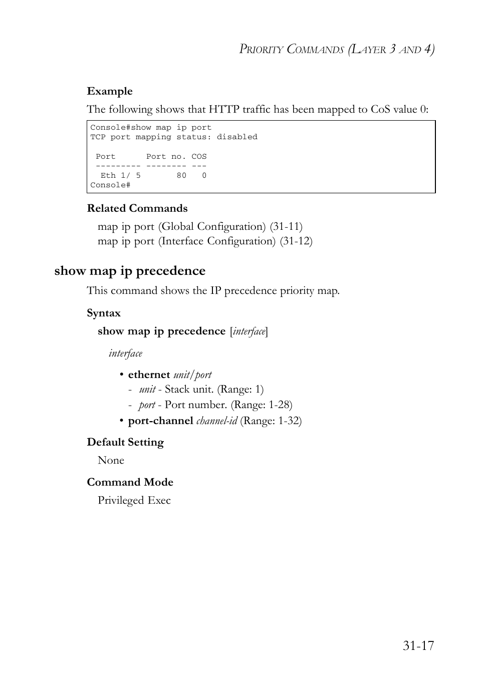 Show map ip precedence, Show map ip precedence -17 | SMC Networks SMC TigerAccess SMC7824M/FSW User Manual | Page 661 / 748