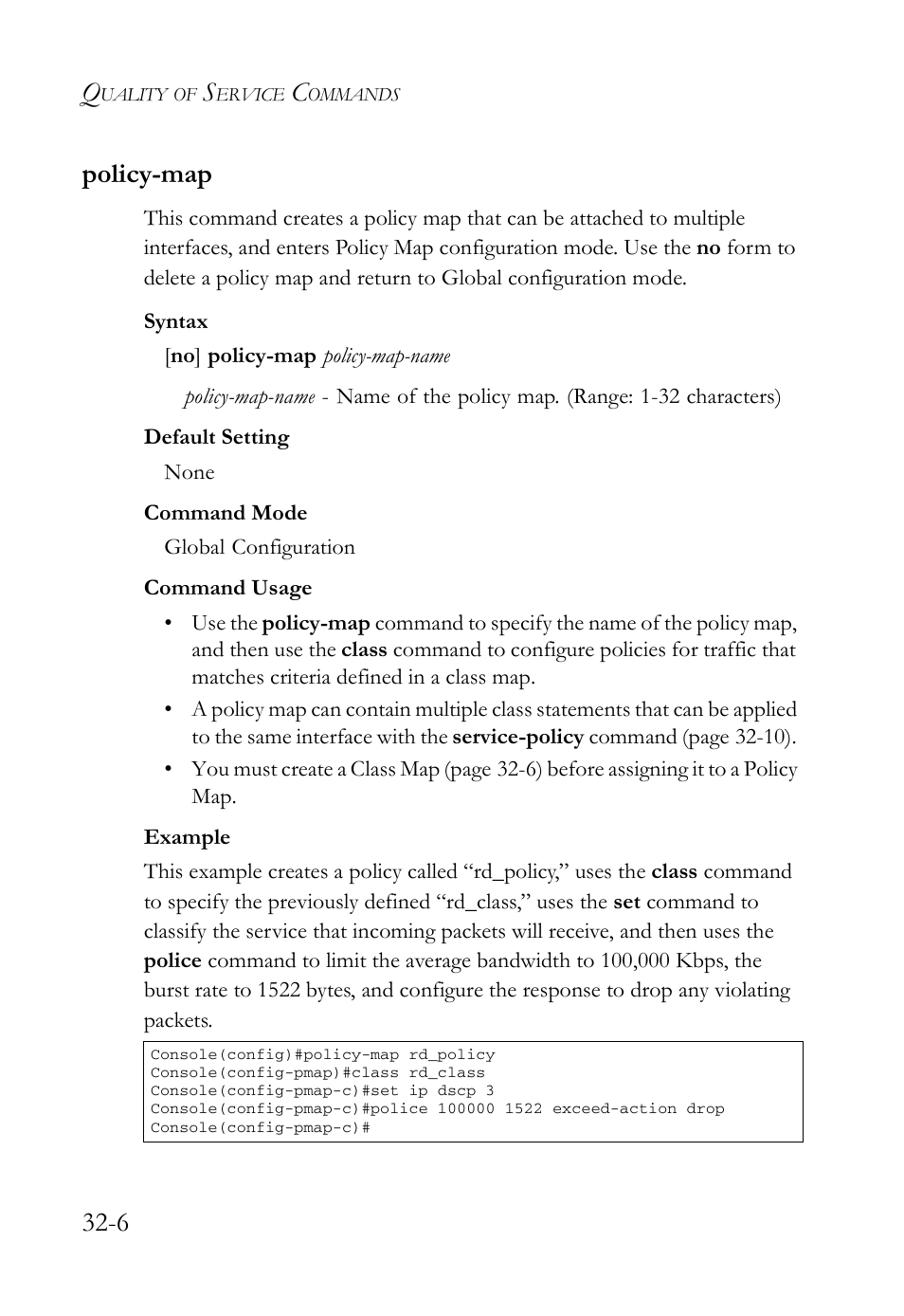 Policy-map, Policy-map -6, 6 policy-map | SMC Networks SMC TigerAccess SMC7824M/FSW User Manual | Page 670 / 748