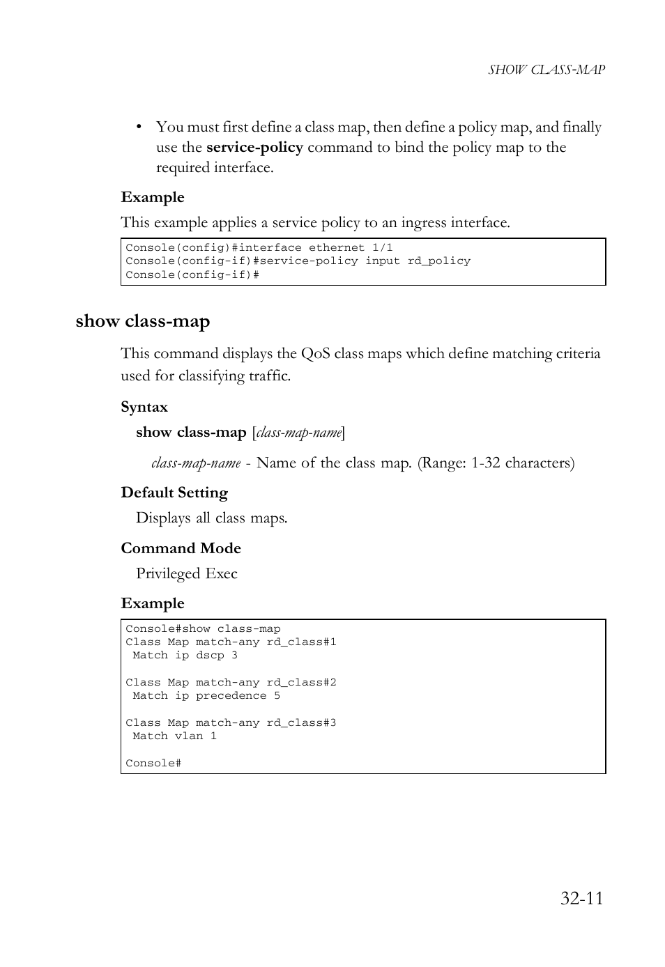 Show class-map, Show class-map -11 | SMC Networks SMC TigerAccess SMC7824M/FSW User Manual | Page 675 / 748