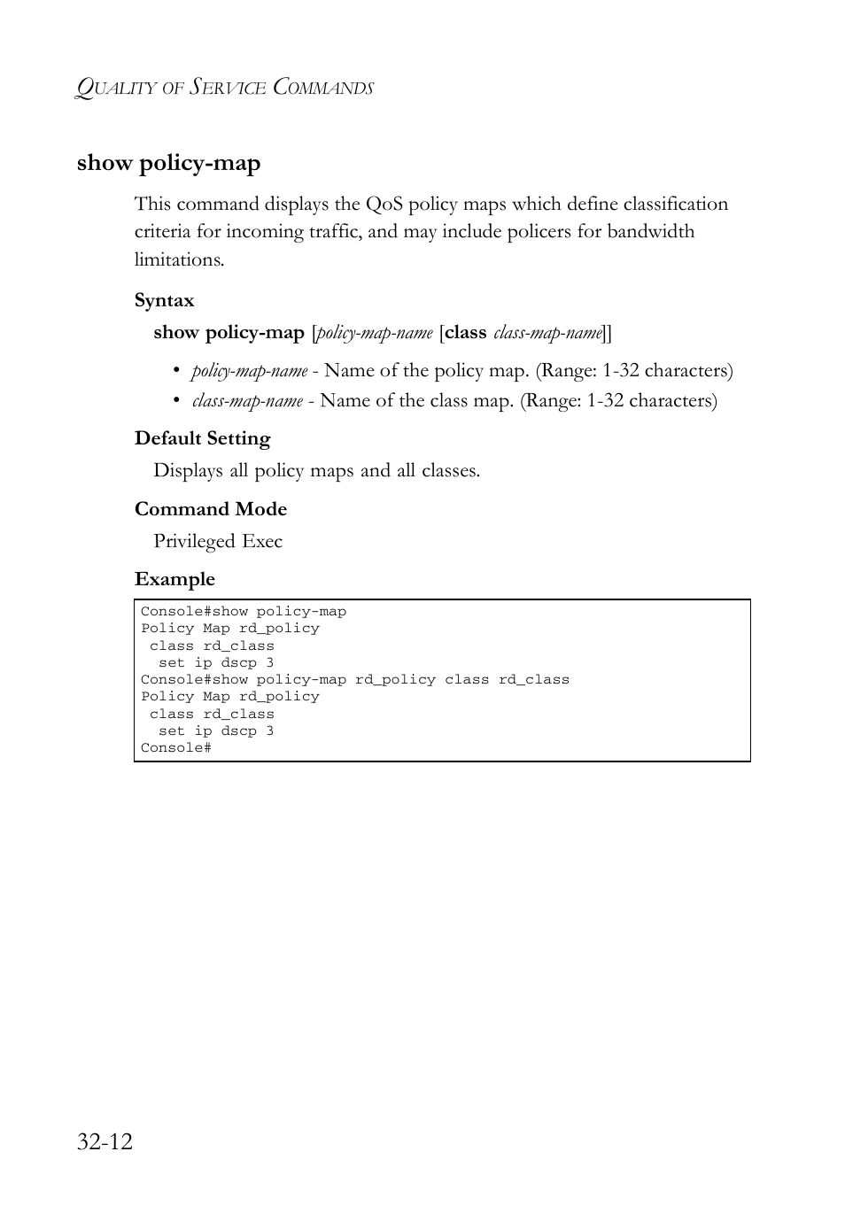 Show policy-map, Show policy-map -12, 12 show policy-map | SMC Networks SMC TigerAccess SMC7824M/FSW User Manual | Page 676 / 748