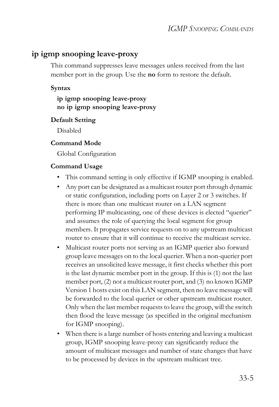 Ip igmp snooping leave-proxy, Ip igmp snooping leave-proxy -5, Igmp s | 5 ip igmp snooping leave-proxy | SMC Networks SMC TigerAccess SMC7824M/FSW User Manual | Page 683 / 748