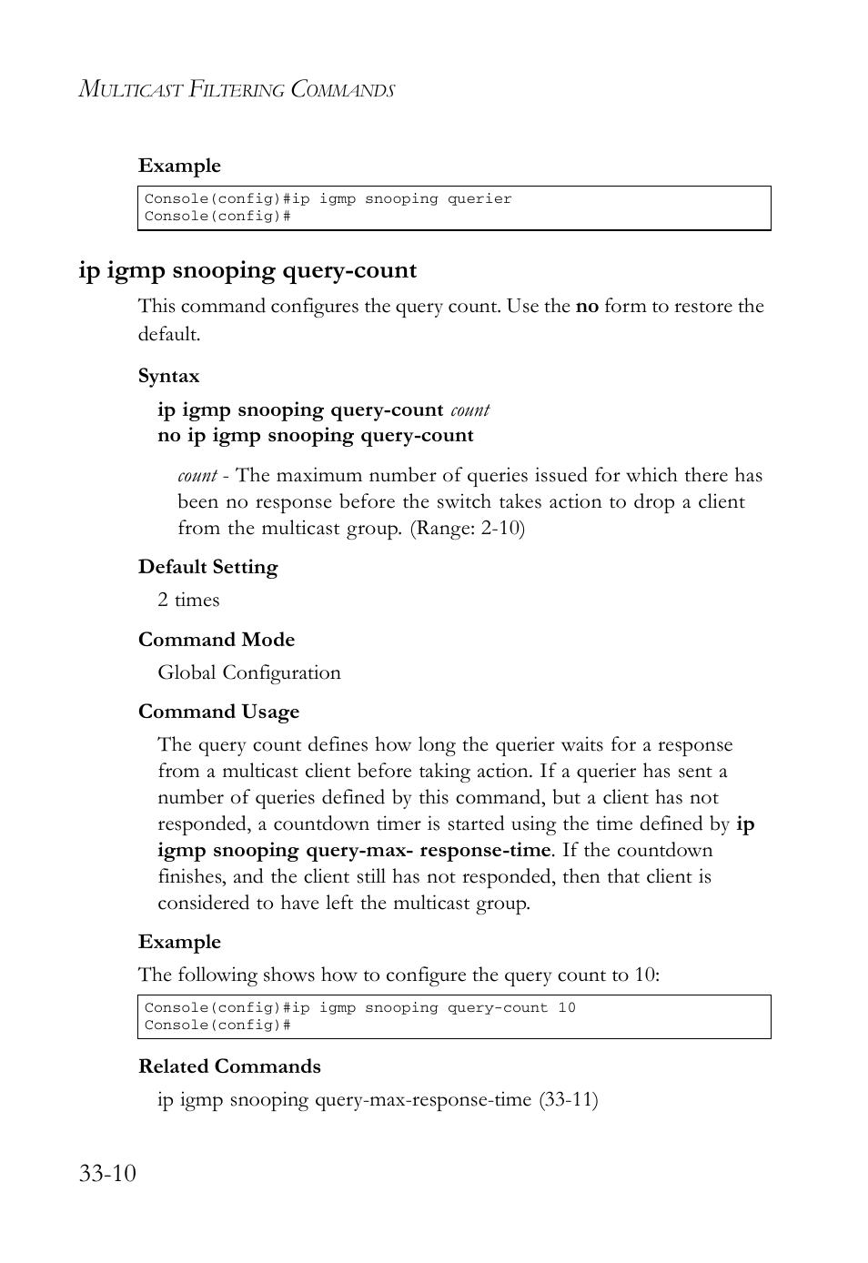Ip igmp snooping query-count, Ip igmp snooping query-count -10 | SMC Networks SMC TigerAccess SMC7824M/FSW User Manual | Page 688 / 748