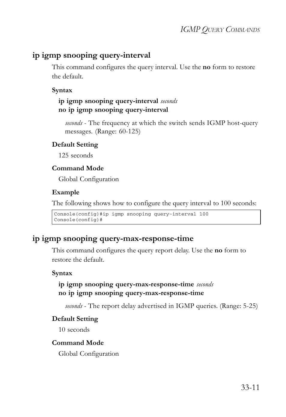 Ip igmp snooping query-interval, Ip igmp snooping query-max-response-time, Igmp q | 11 ip igmp snooping query-interval | SMC Networks SMC TigerAccess SMC7824M/FSW User Manual | Page 689 / 748