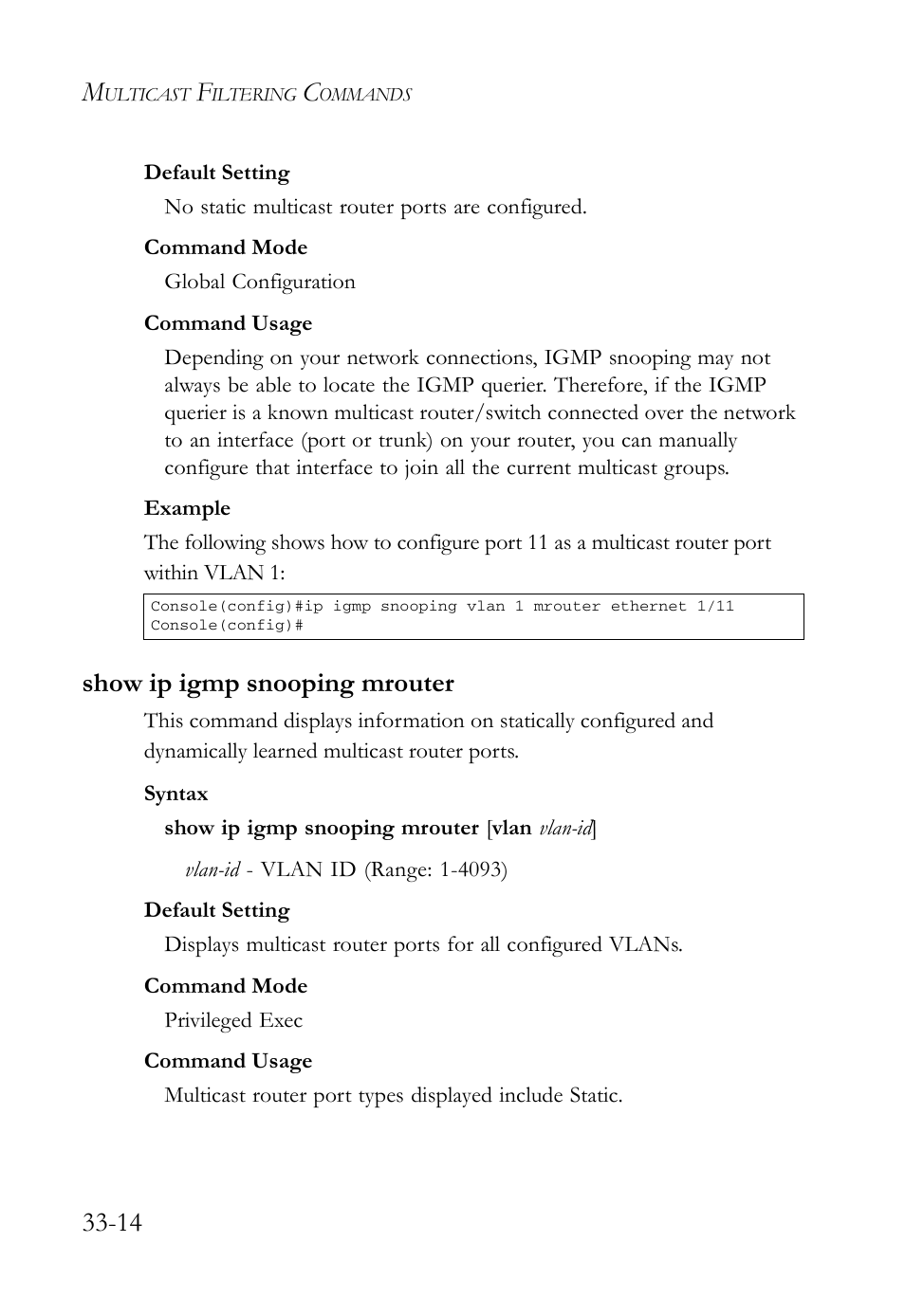 Show ip igmp snooping mrouter, Show ip igmp snooping mrouter -14 | SMC Networks SMC TigerAccess SMC7824M/FSW User Manual | Page 692 / 748