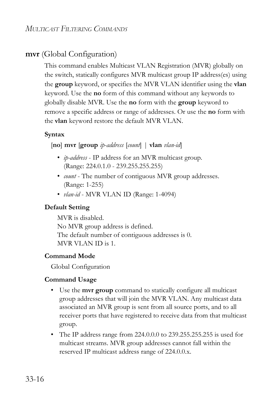 Mvr (global configuration), Mvr (global configuration) -16, 16 mvr (global configuration) | SMC Networks SMC TigerAccess SMC7824M/FSW User Manual | Page 694 / 748