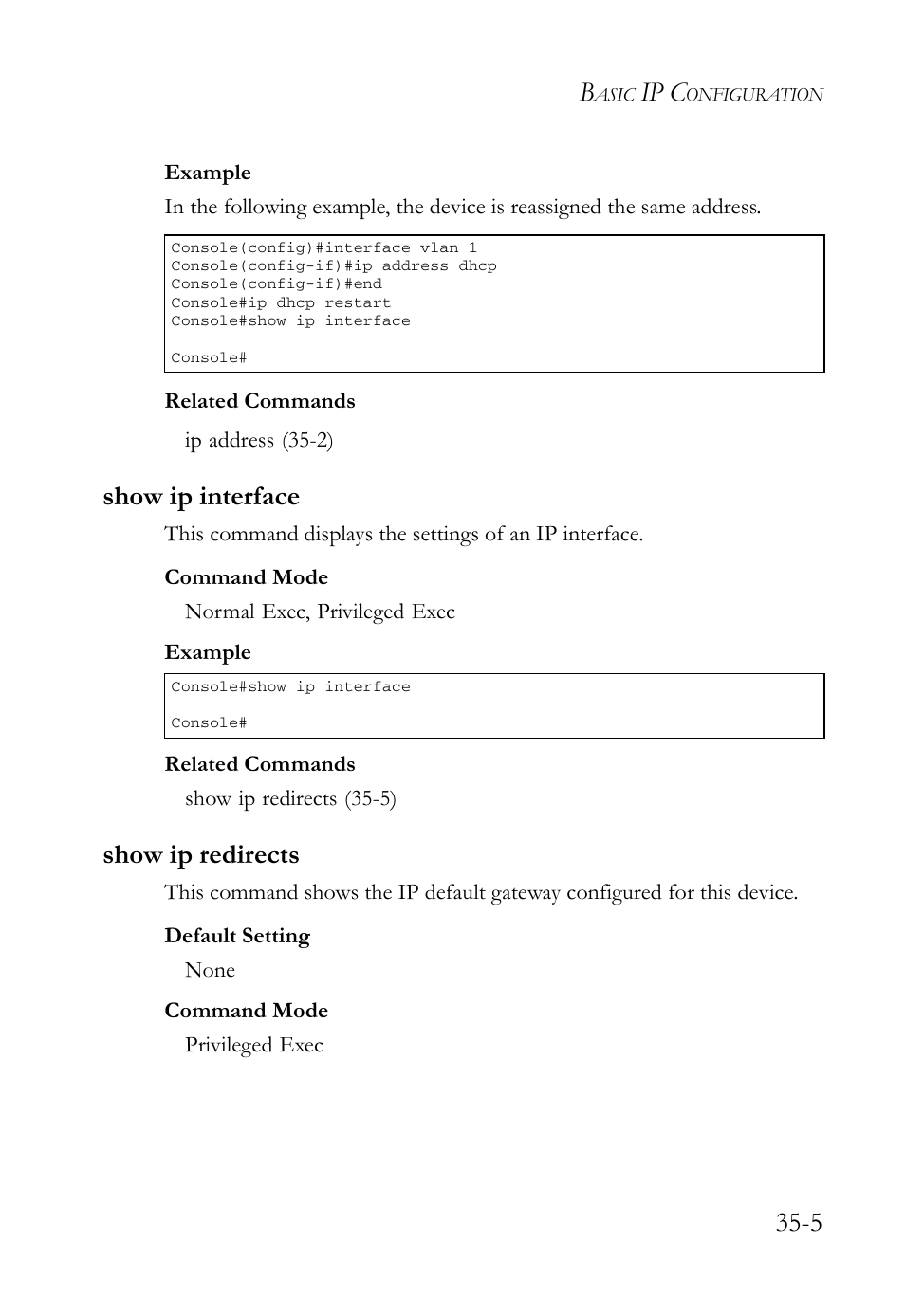 Show ip interface, Show ip redirects, Show ip interface -5 show ip redirects -5 | Ip c | SMC Networks SMC TigerAccess SMC7824M/FSW User Manual | Page 715 / 748
