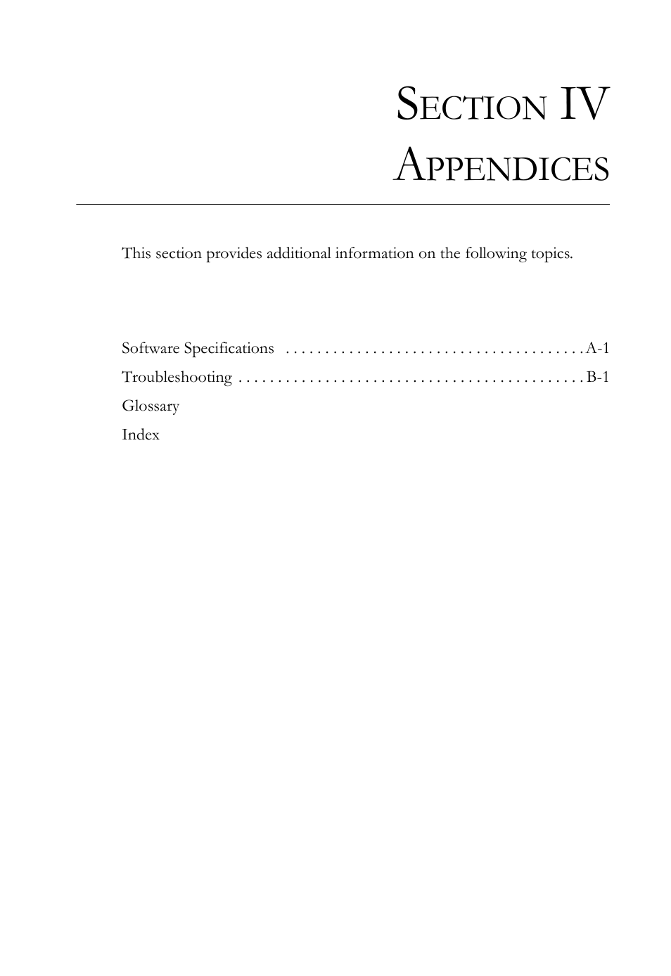 Section iv appendices, Iv a, Ection | Ppendices | SMC Networks SMC TigerAccess SMC7824M/FSW User Manual | Page 719 / 748