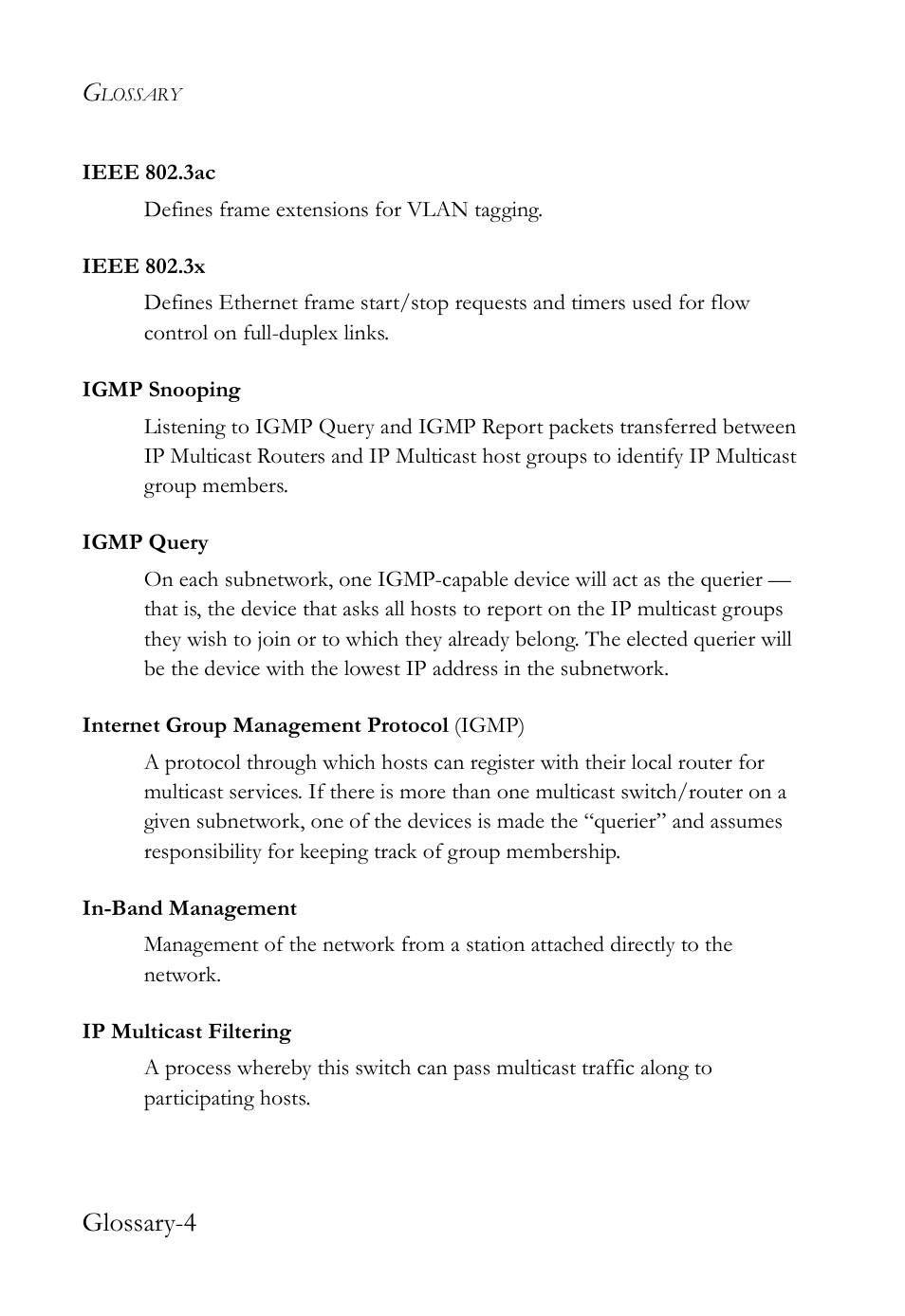 Glossary-4 | SMC Networks SMC TigerAccess SMC7824M/FSW User Manual | Page 734 / 748