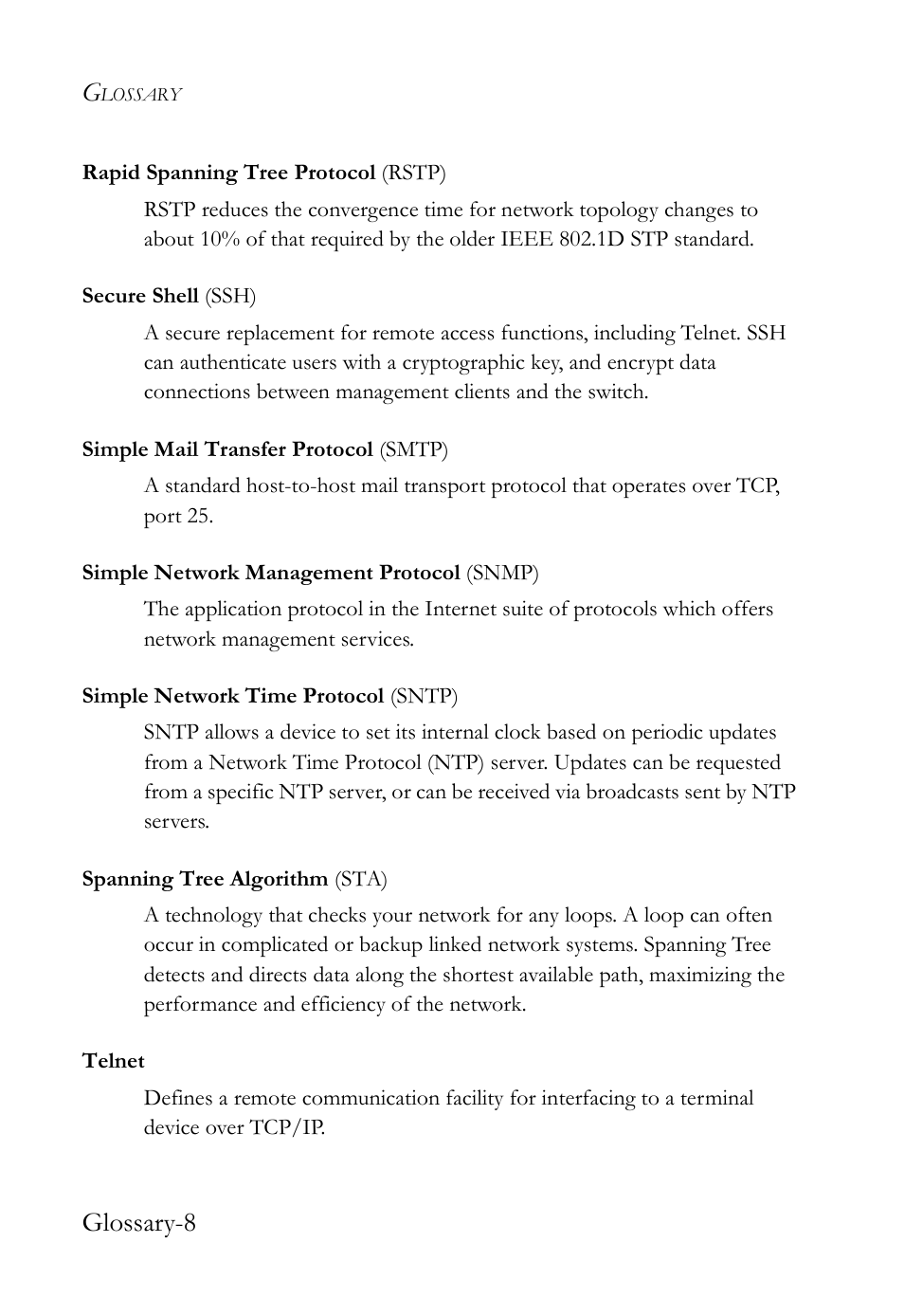 Glossary-8 | SMC Networks SMC TigerAccess SMC7824M/FSW User Manual | Page 738 / 748