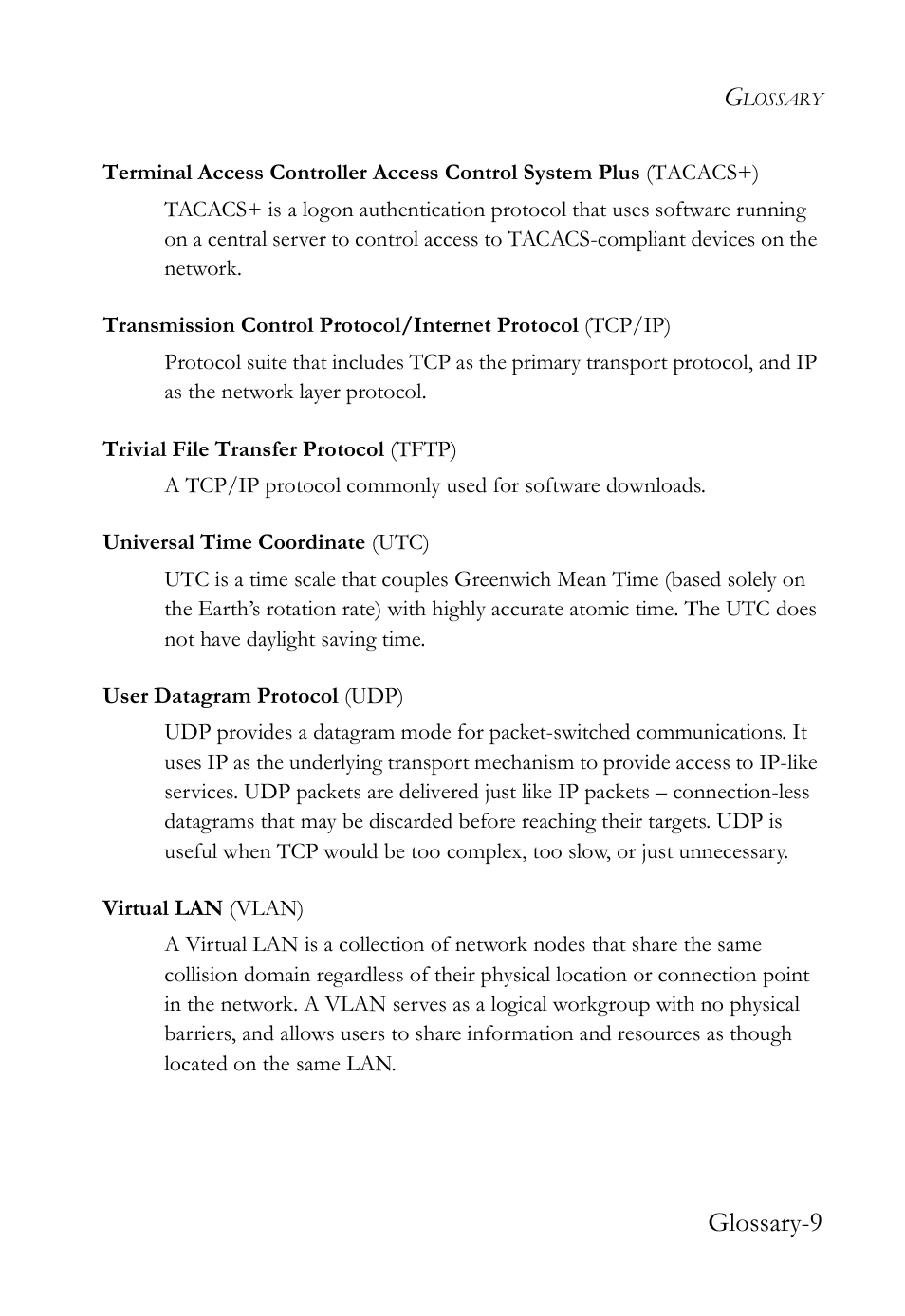 Glossary-9 | SMC Networks SMC TigerAccess SMC7824M/FSW User Manual | Page 739 / 748