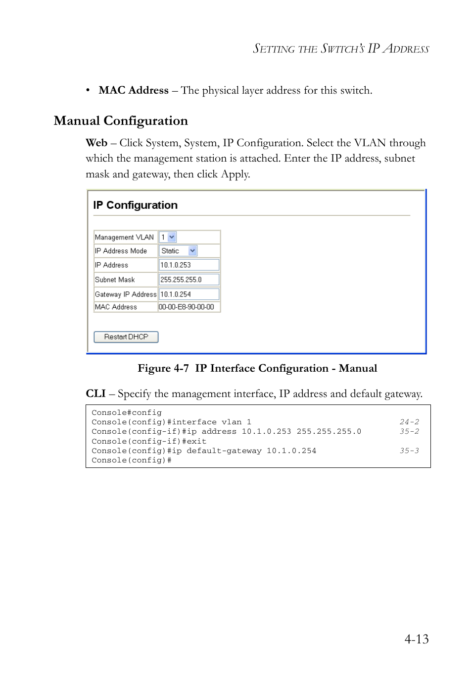 Manual configuration, Manual configuration -13, Figure 4-7 | Ip interface configuration - manual -13, Ip a | SMC Networks SMC TigerAccess SMC7824M/FSW User Manual | Page 87 / 748