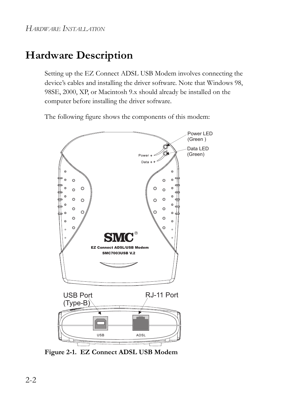 Hardware description, Hardware description -2 | SMC Networks SMC7003USB User Manual | Page 20 / 70