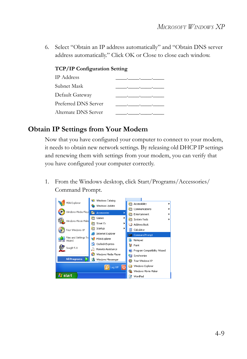 Obtain ip settings from your modem, Obtain ip settings from your modem -9, Xp 4-9 | SMC Networks SMC7003USB User Manual | Page 43 / 70