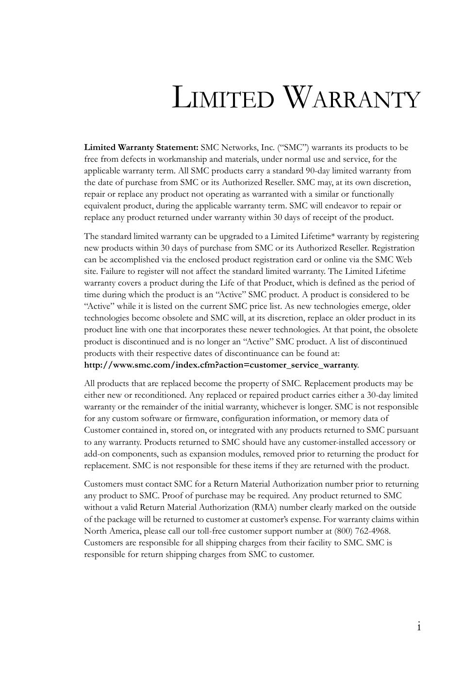 Imited, Arranty | SMC Networks SMC7003USB User Manual | Page 5 / 70