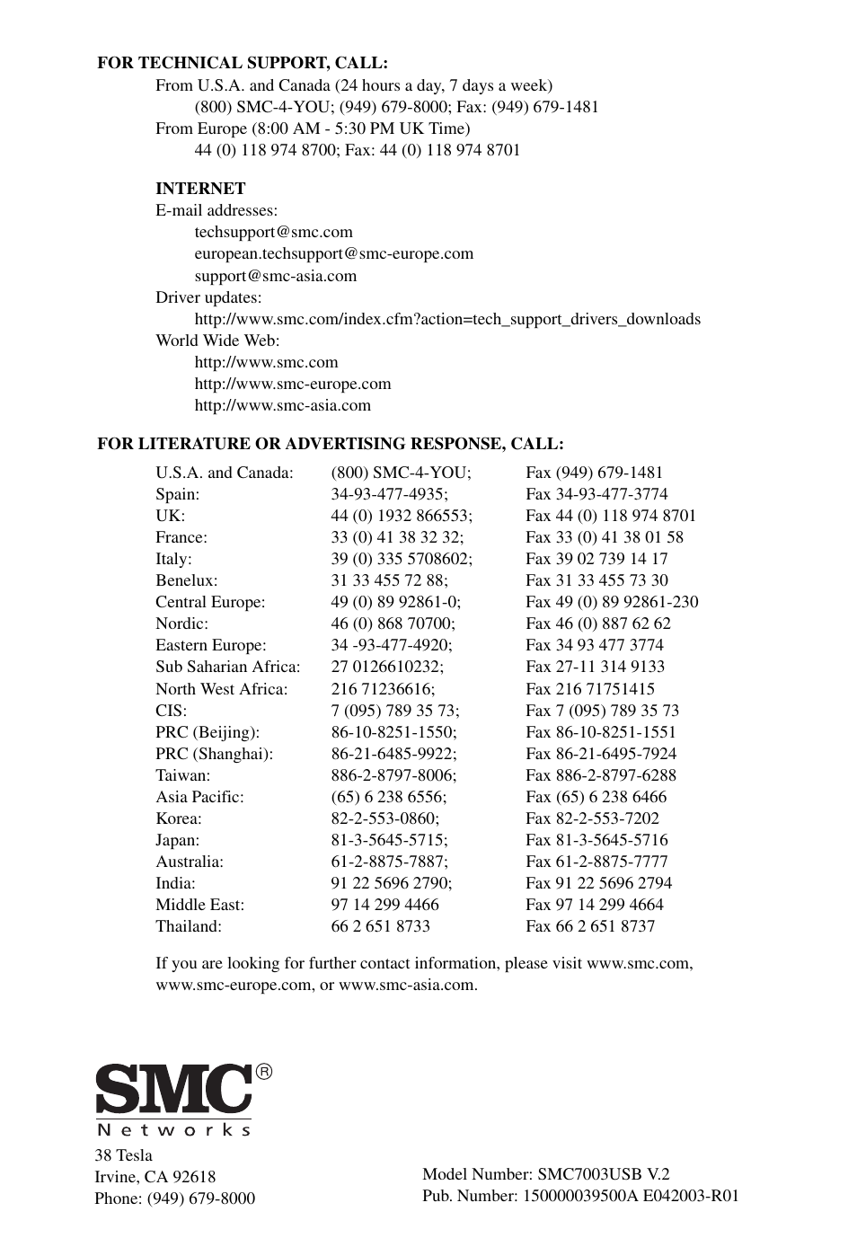 SMC Networks SMC7003USB User Manual | Page 70 / 70